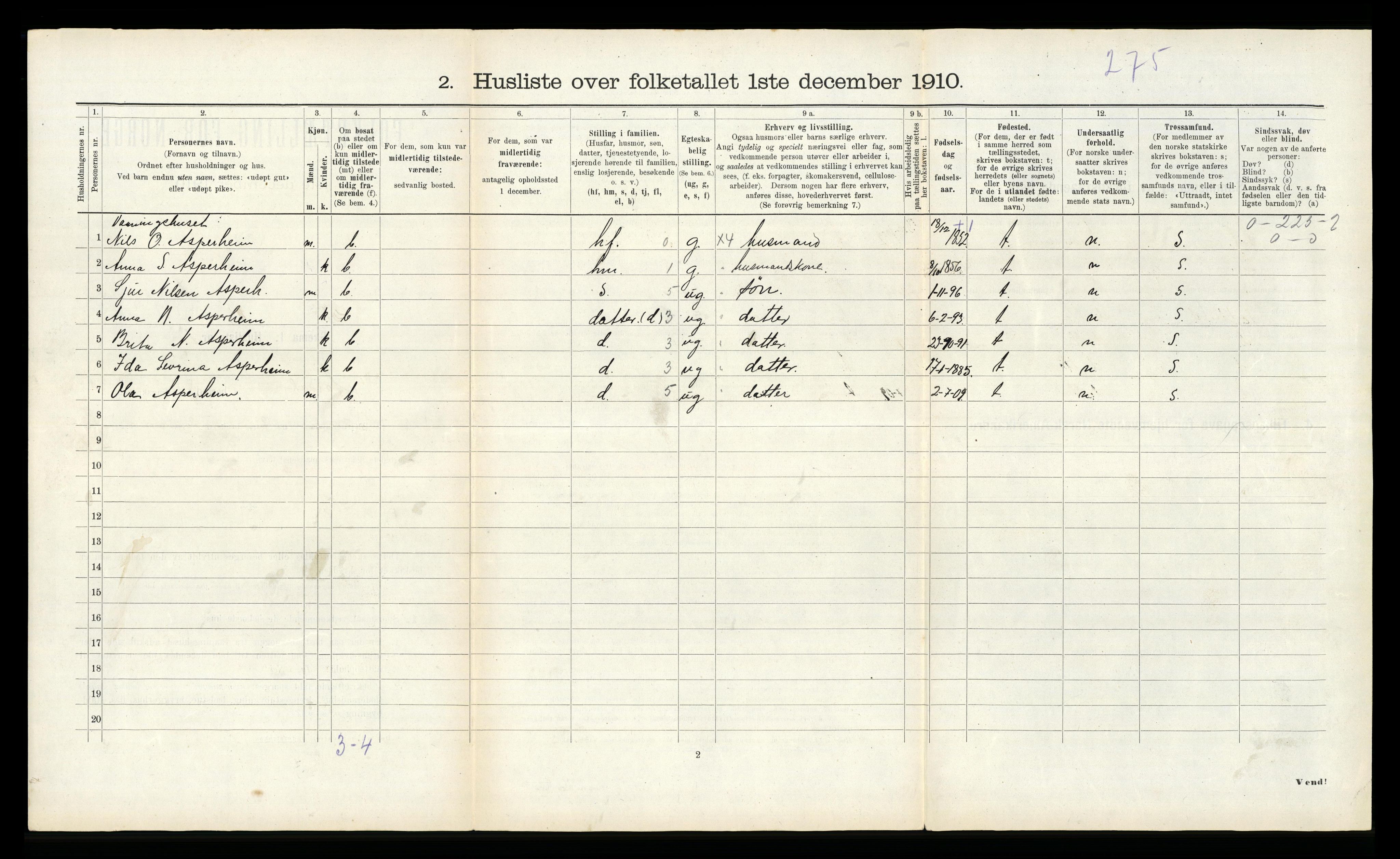 RA, 1910 census for Årdal, 1910, p. 115