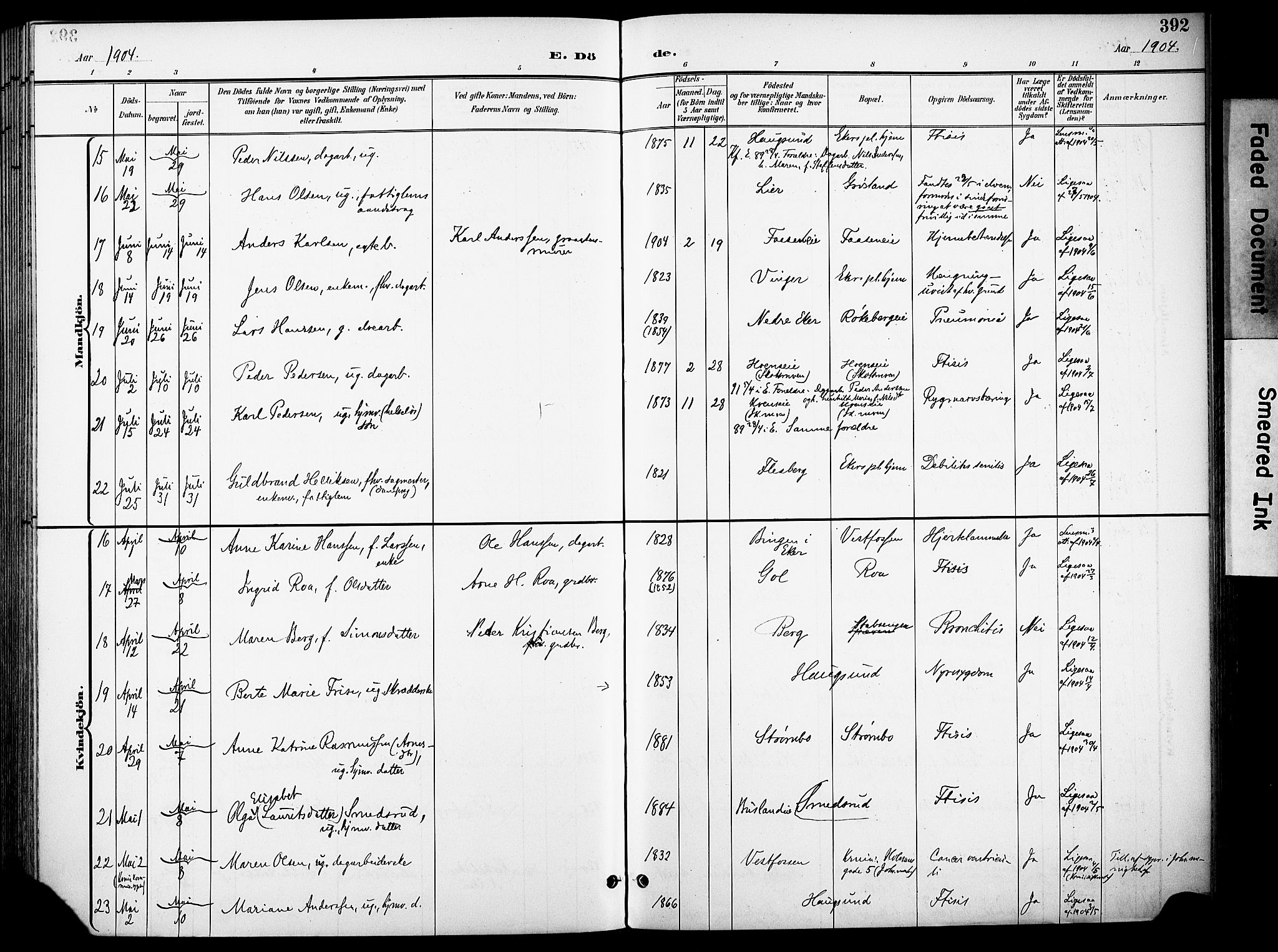 Eiker kirkebøker, AV/SAKO-A-4/F/Fb/L0003: Parish register (official) no. II 3, 1896-1942, p. 392