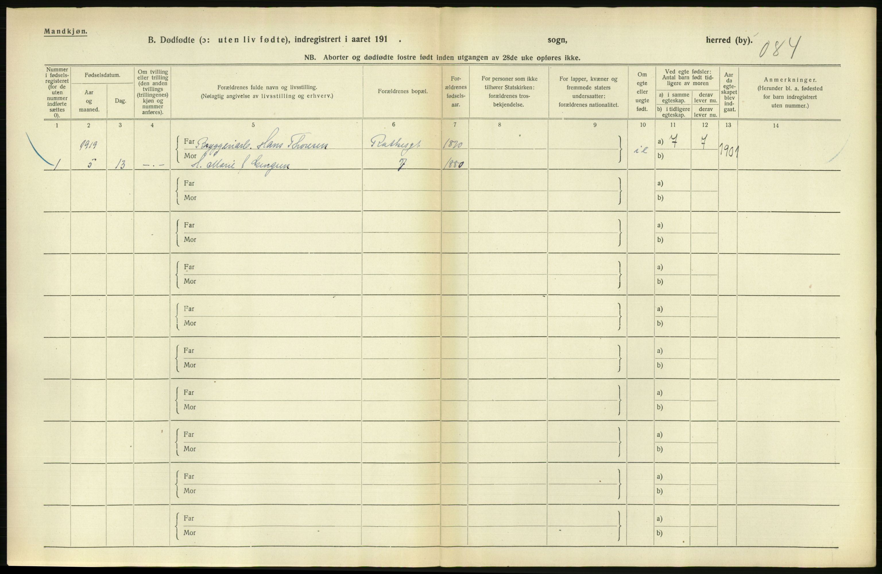 Statistisk sentralbyrå, Sosiodemografiske emner, Befolkning, AV/RA-S-2228/D/Df/Dfb/Dfbi/L0011: Kristiania: Døde, dødfødte, 1919