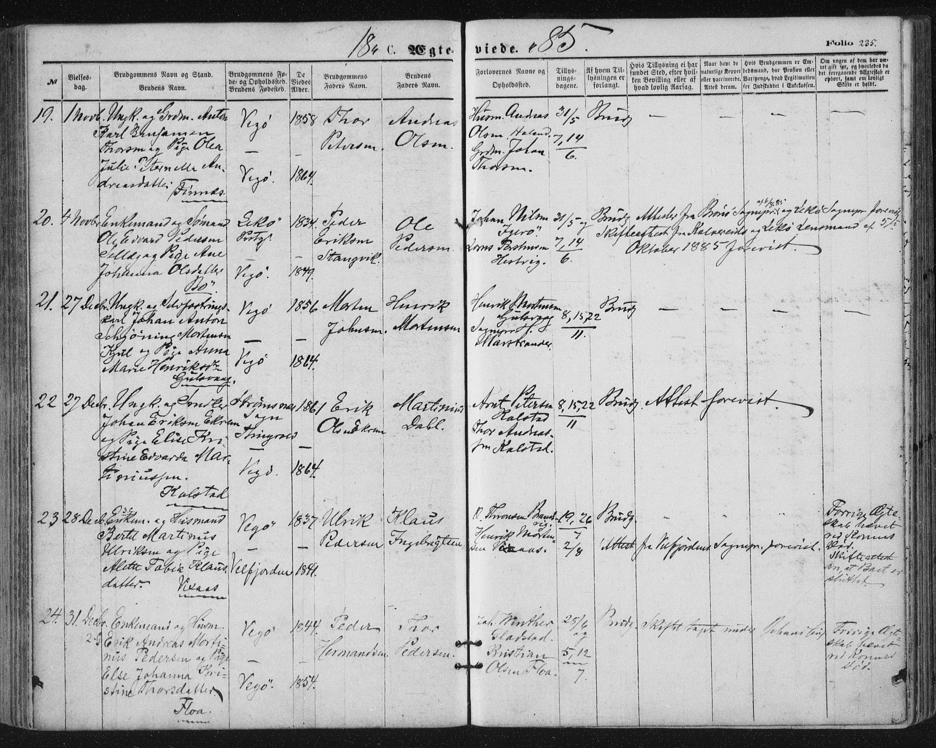 Ministerialprotokoller, klokkerbøker og fødselsregistre - Nordland, AV/SAT-A-1459/816/L0241: Parish register (official) no. 816A07, 1870-1885, p. 235