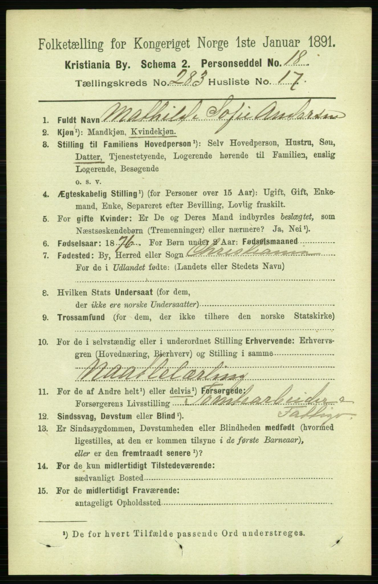 RA, 1891 census for 0301 Kristiania, 1891, p. 173276