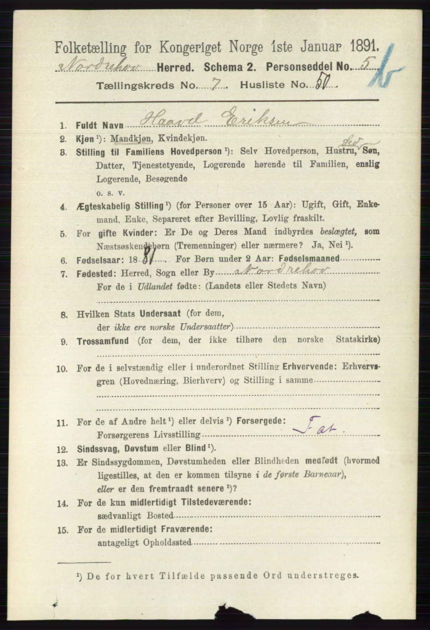 RA, 1891 census for 0613 Norderhov, 1891, p. 5385