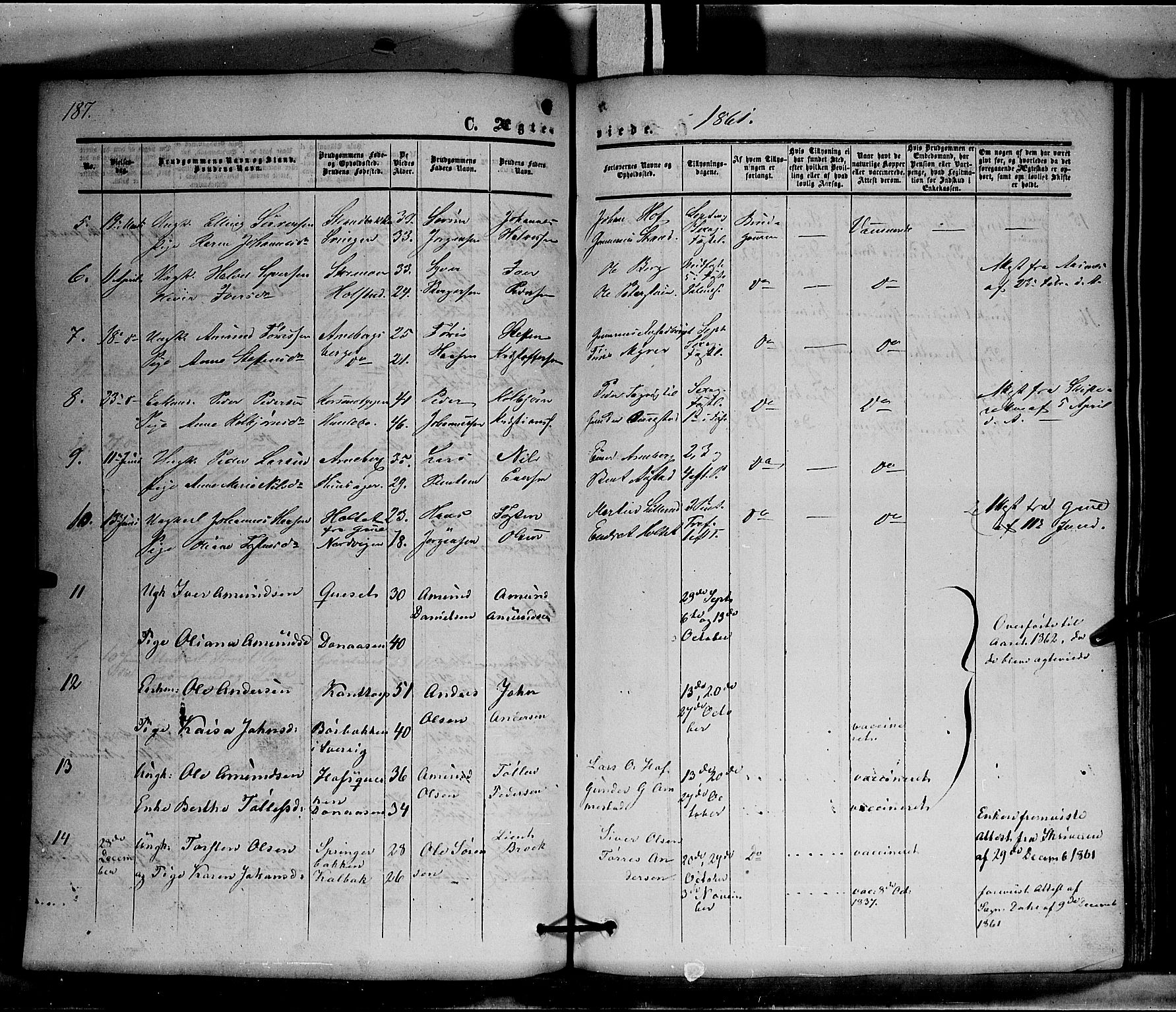 Hof prestekontor, SAH/PREST-038/H/Ha/Haa/L0008: Parish register (official) no. 8, 1849-1861, p. 187