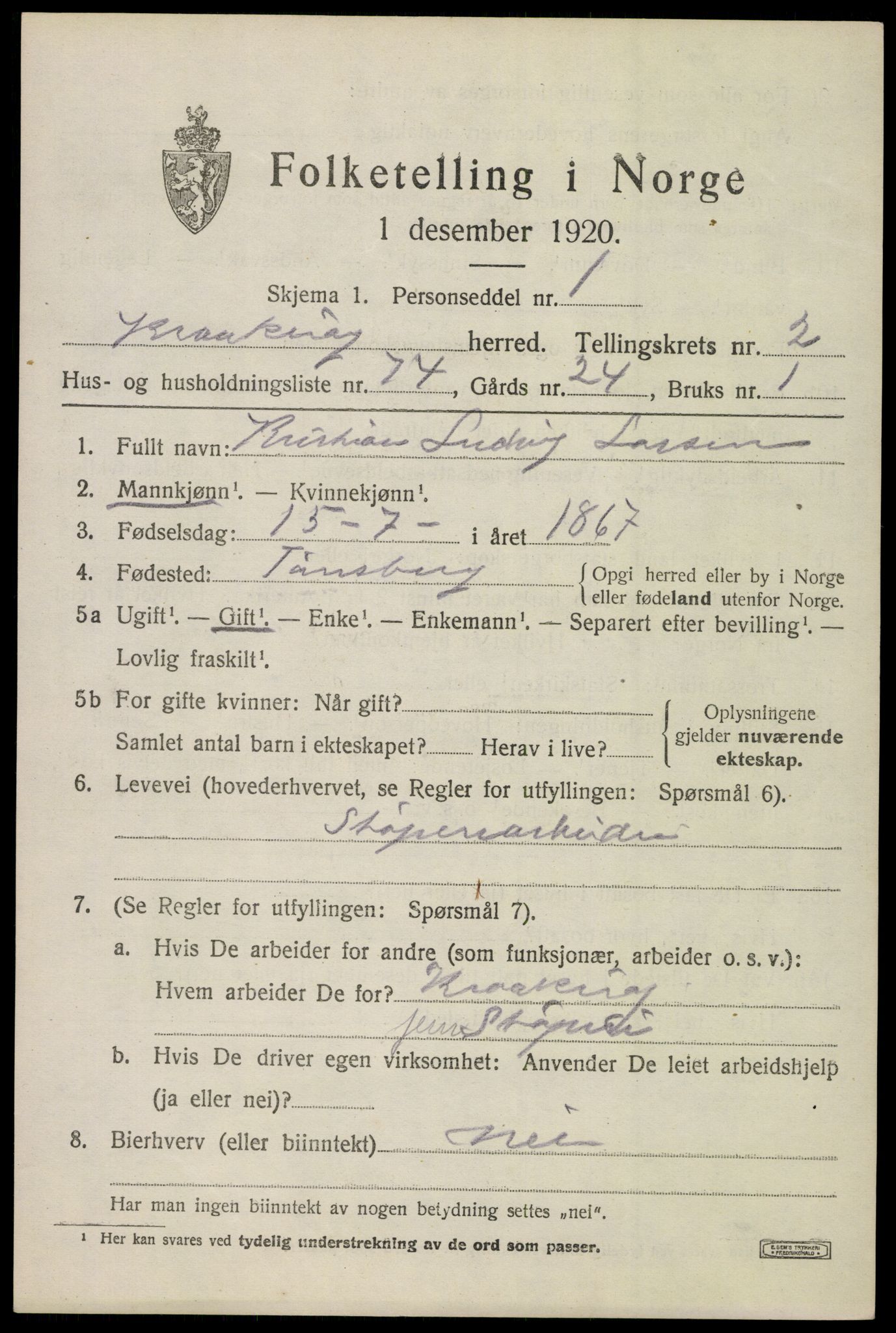 SAO, 1920 census for Kråkerøy, 1920, p. 3896