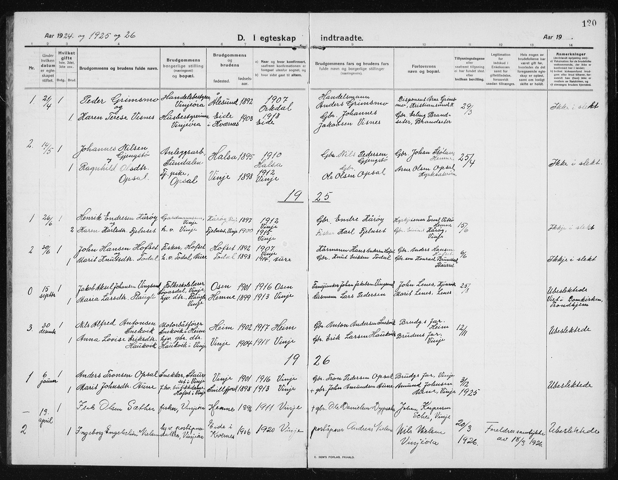 Ministerialprotokoller, klokkerbøker og fødselsregistre - Sør-Trøndelag, SAT/A-1456/631/L0515: Parish register (copy) no. 631C03, 1913-1939, p. 120