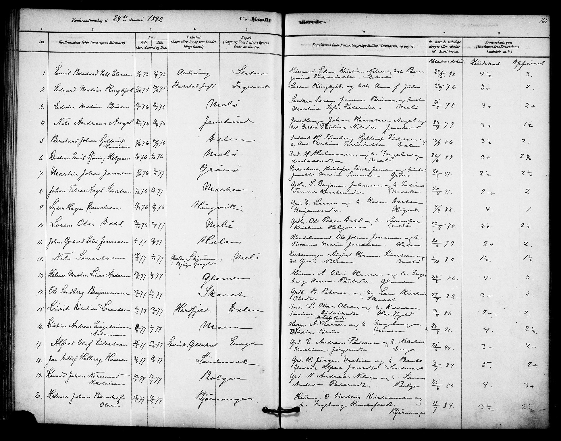 Ministerialprotokoller, klokkerbøker og fødselsregistre - Nordland, AV/SAT-A-1459/843/L0626: Parish register (official) no. 843A01, 1878-1907, p. 165