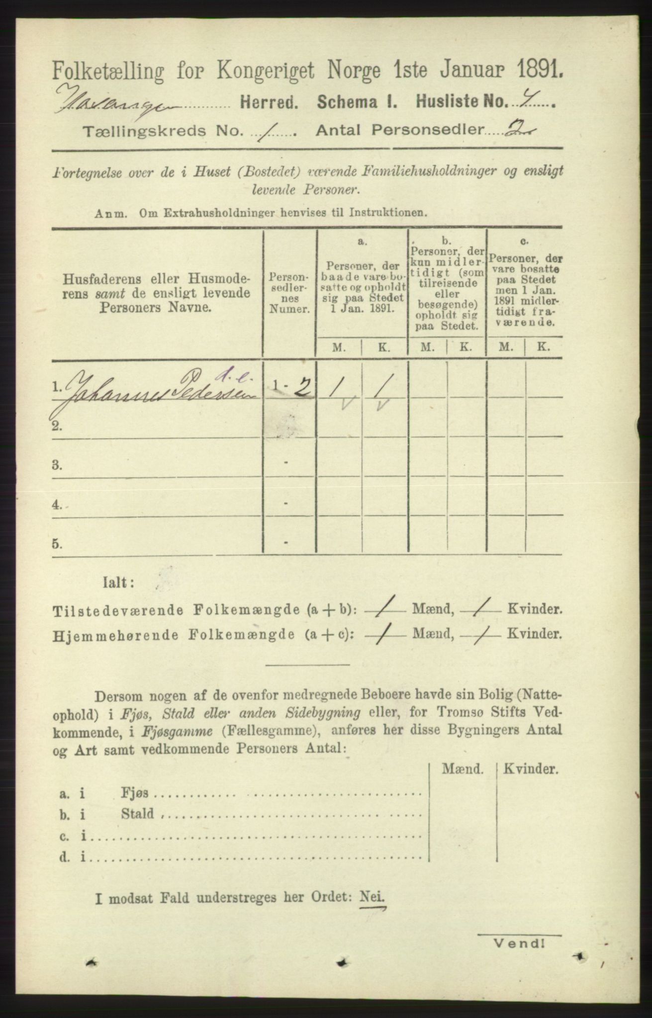 RA, 1891 census for 1253 Hosanger, 1891, p. 33