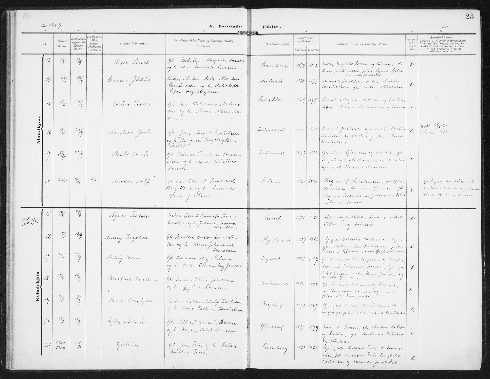 Ministerialprotokoller, klokkerbøker og fødselsregistre - Nordland, SAT/A-1459/885/L1206: Parish register (official) no. 885A07, 1905-1915, p. 25