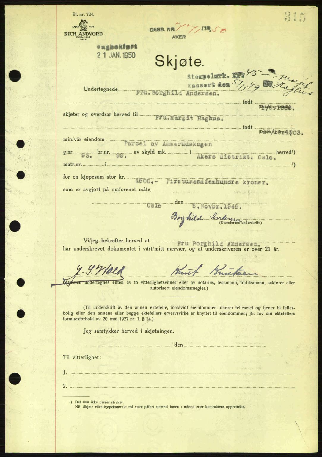 Oslo byskriverembete, AV/SAO-A-10227/G/Gb/Gbd/Gbda/L0017: Mortgage book no. A215, 1949-1950, Diary no: : 771/1950
