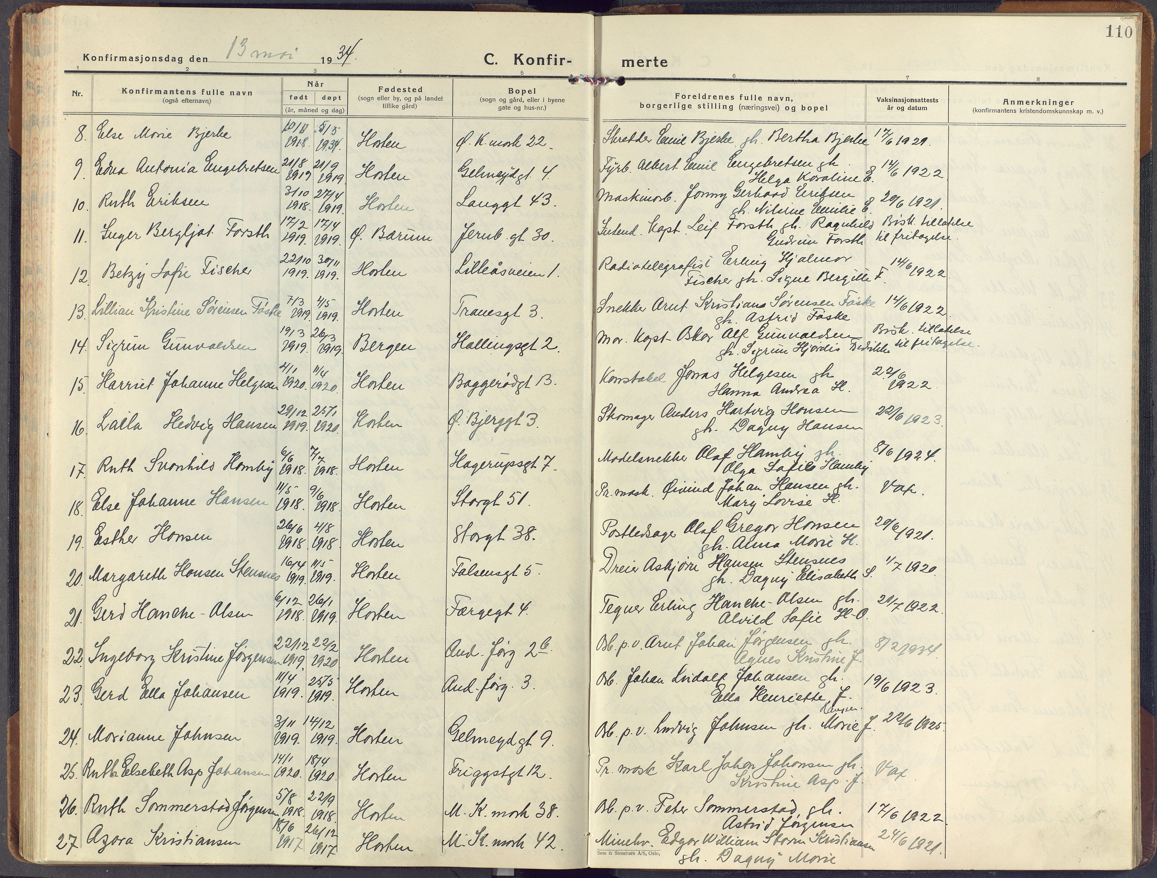 Horten kirkebøker, SAKO/A-348/F/Fa/L0011: Parish register (official) no. 11, 1926-1937, p. 110