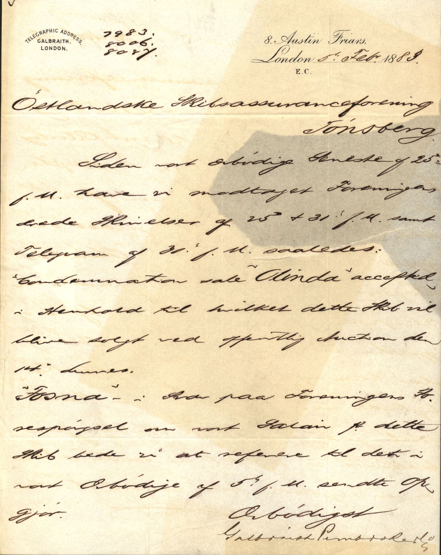 Pa 63 - Østlandske skibsassuranceforening, VEMU/A-1079/G/Ga/L0014/0009: Havaridokumenter / Peter, Olinda, Prinds Chr. August, Poseidon, 1882, p. 23