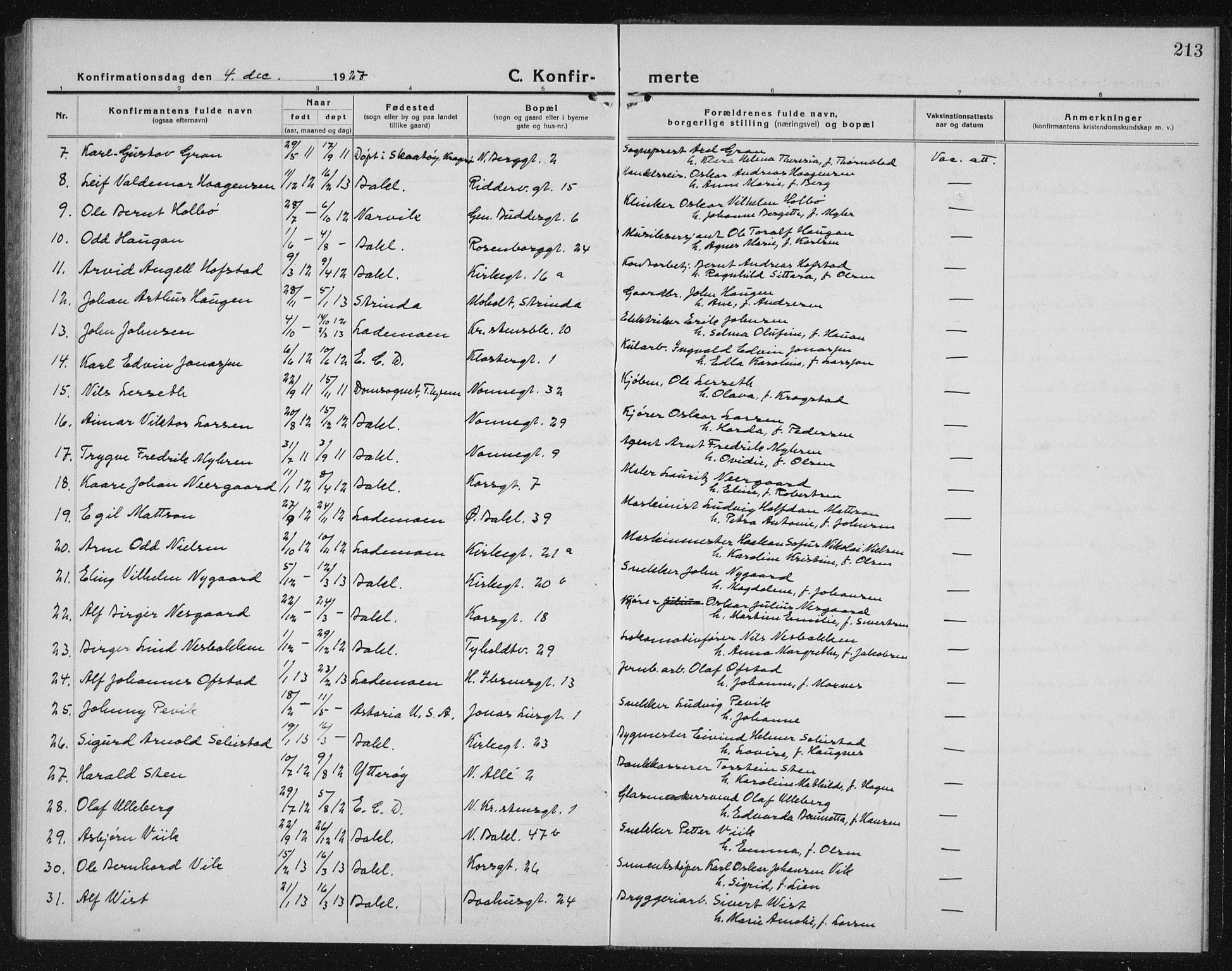 Ministerialprotokoller, klokkerbøker og fødselsregistre - Sør-Trøndelag, AV/SAT-A-1456/604/L0227: Parish register (copy) no. 604C10, 1923-1942, p. 213