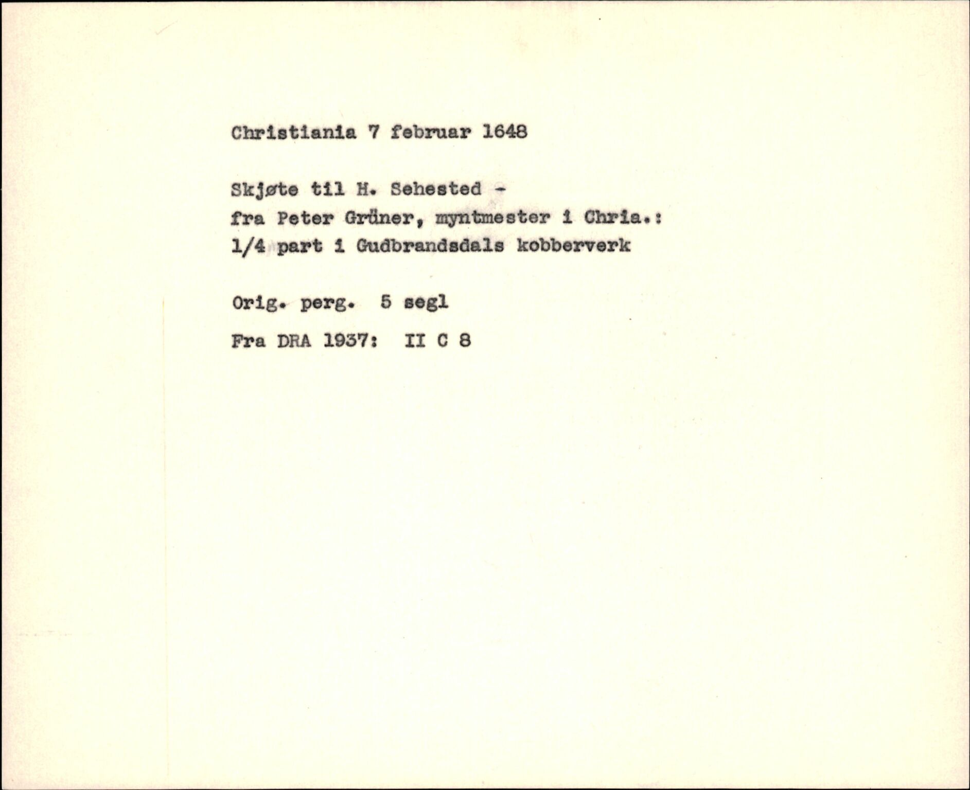 Riksarkivets diplomsamling, AV/RA-EA-5965/F35/F35f/L0002: Regestsedler: Diplomer fra DRA 1937 og 1996, p. 19