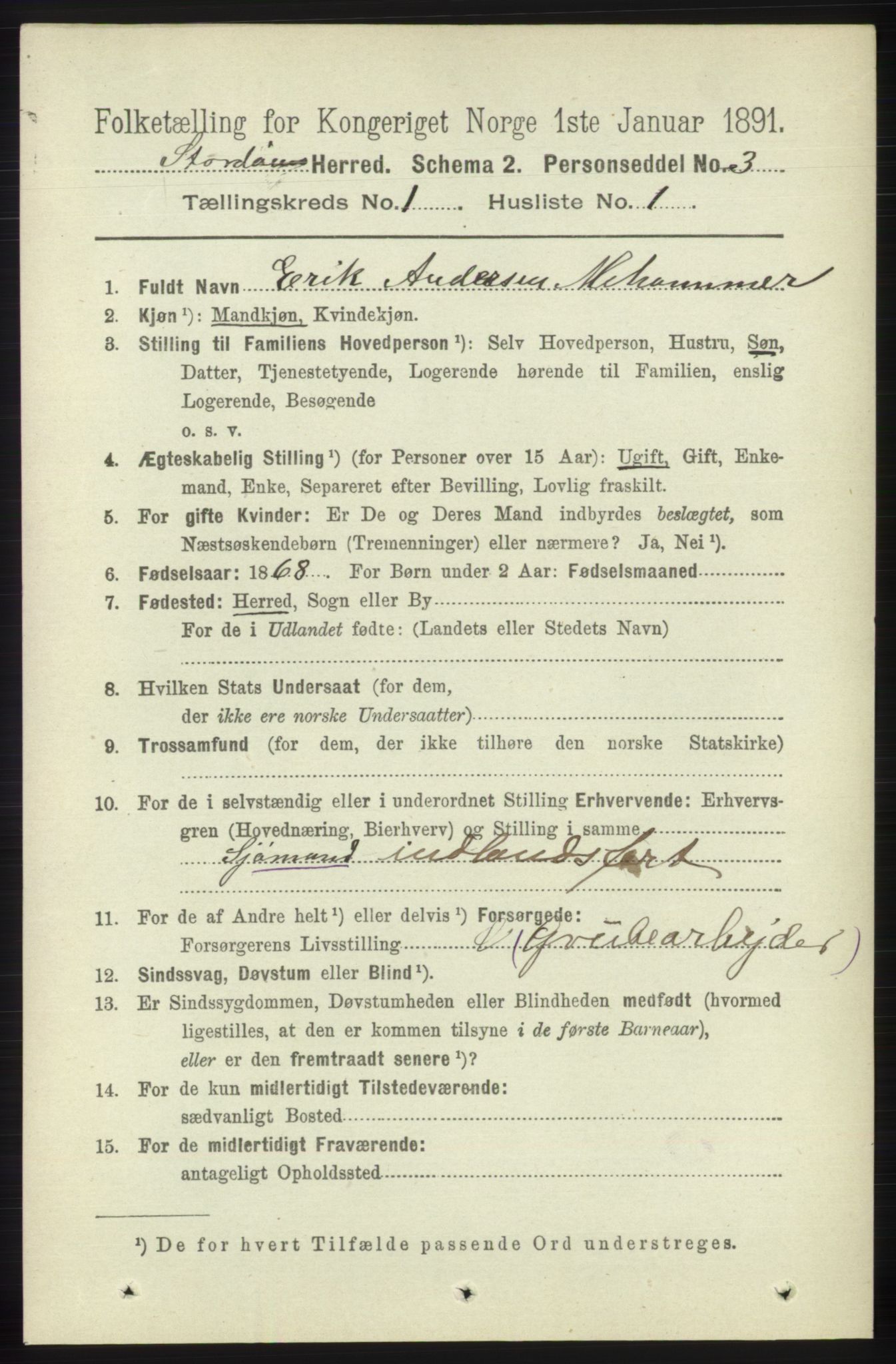 RA, 1891 census for 1221 Stord, 1891, p. 49