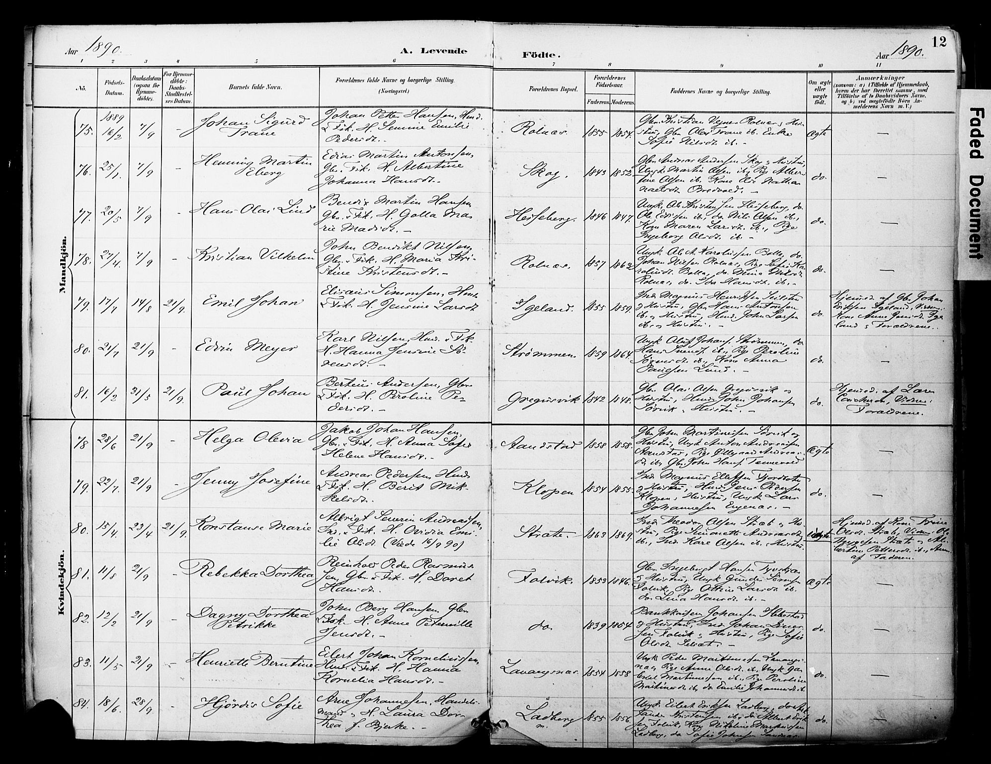 Ibestad sokneprestembete, AV/SATØ-S-0077/H/Ha/Haa/L0012kirke: Parish register (official) no. 12, 1890-1900, p. 12