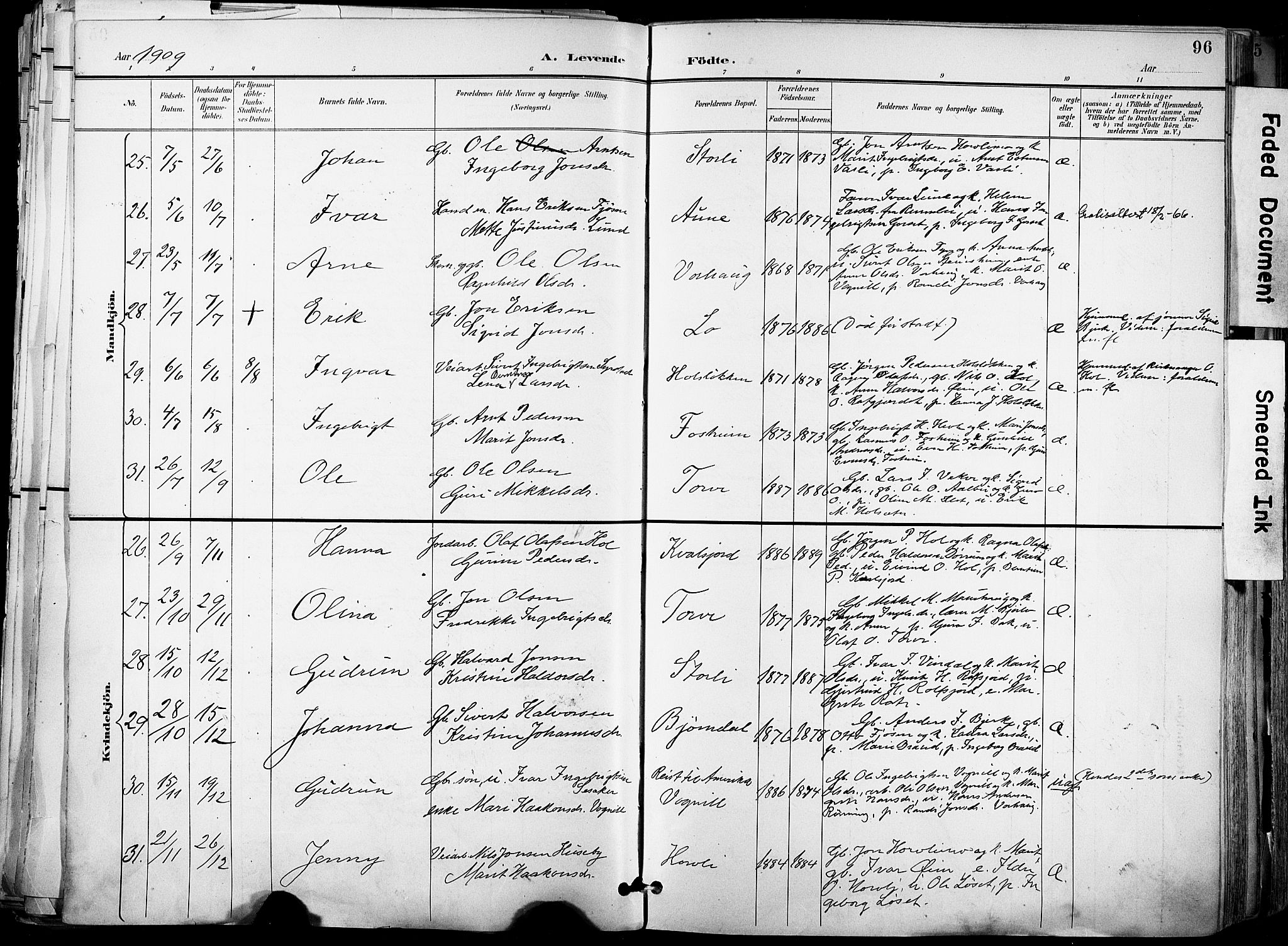 Ministerialprotokoller, klokkerbøker og fødselsregistre - Sør-Trøndelag, AV/SAT-A-1456/678/L0902: Parish register (official) no. 678A11, 1895-1911, p. 96