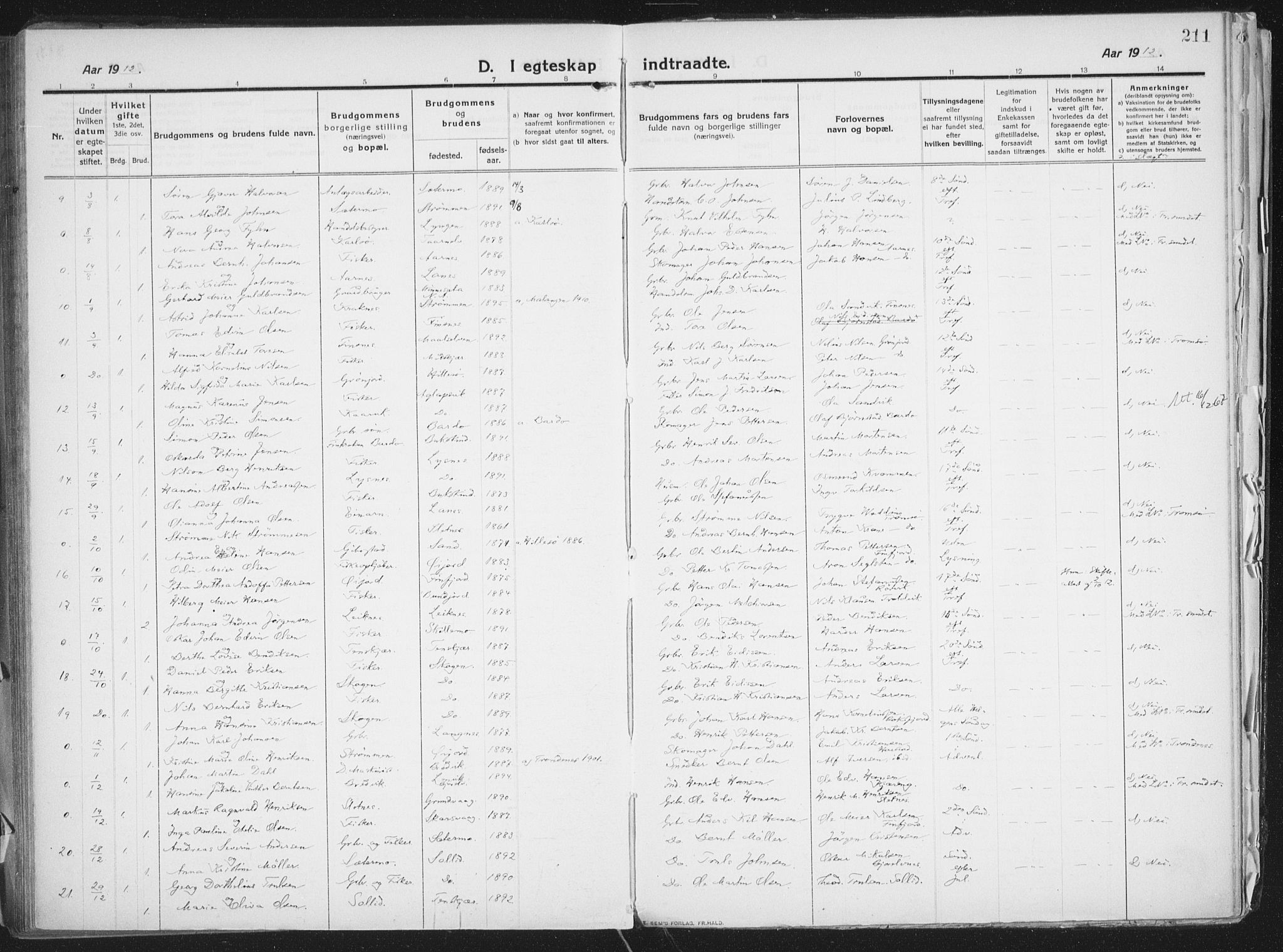 Lenvik sokneprestembete, AV/SATØ-S-1310/H/Ha/Haa/L0016kirke: Parish register (official) no. 16, 1910-1924, p. 211