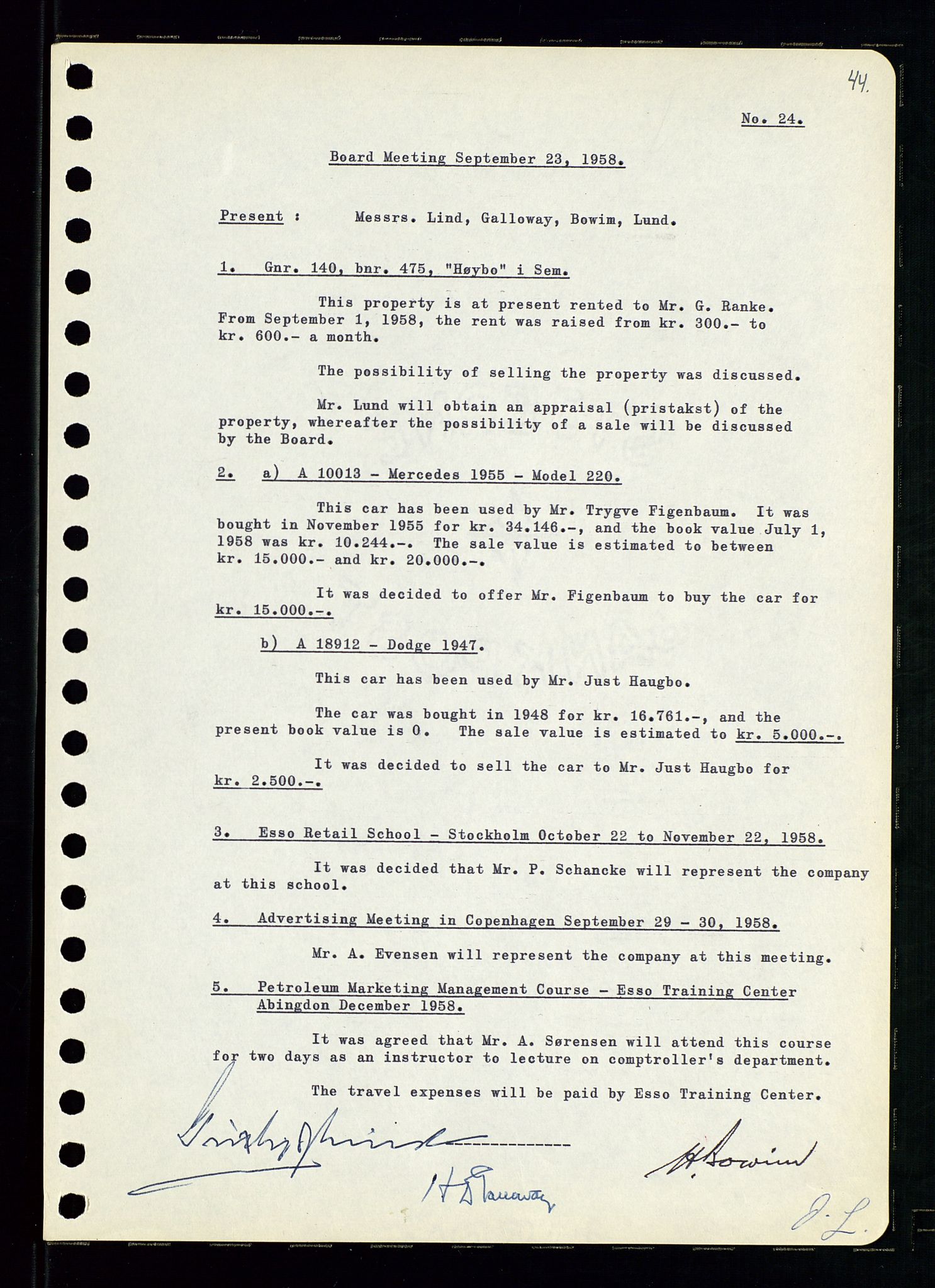 Pa 0982 - Esso Norge A/S, AV/SAST-A-100448/A/Aa/L0001/0001: Den administrerende direksjon Board minutes (styrereferater) / Den administrerende direksjon Board minutes (styrereferater), 1958-1959, p. 44