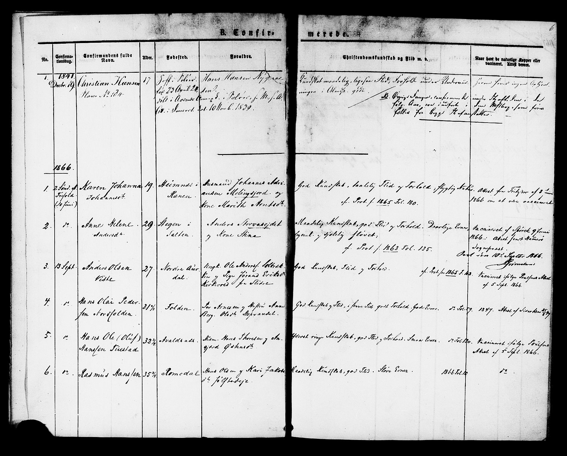 Ministerialprotokoller, klokkerbøker og fødselsregistre - Sør-Trøndelag, SAT/A-1456/624/L0481: Parish register (official) no. 624A02, 1841-1869, p. 6