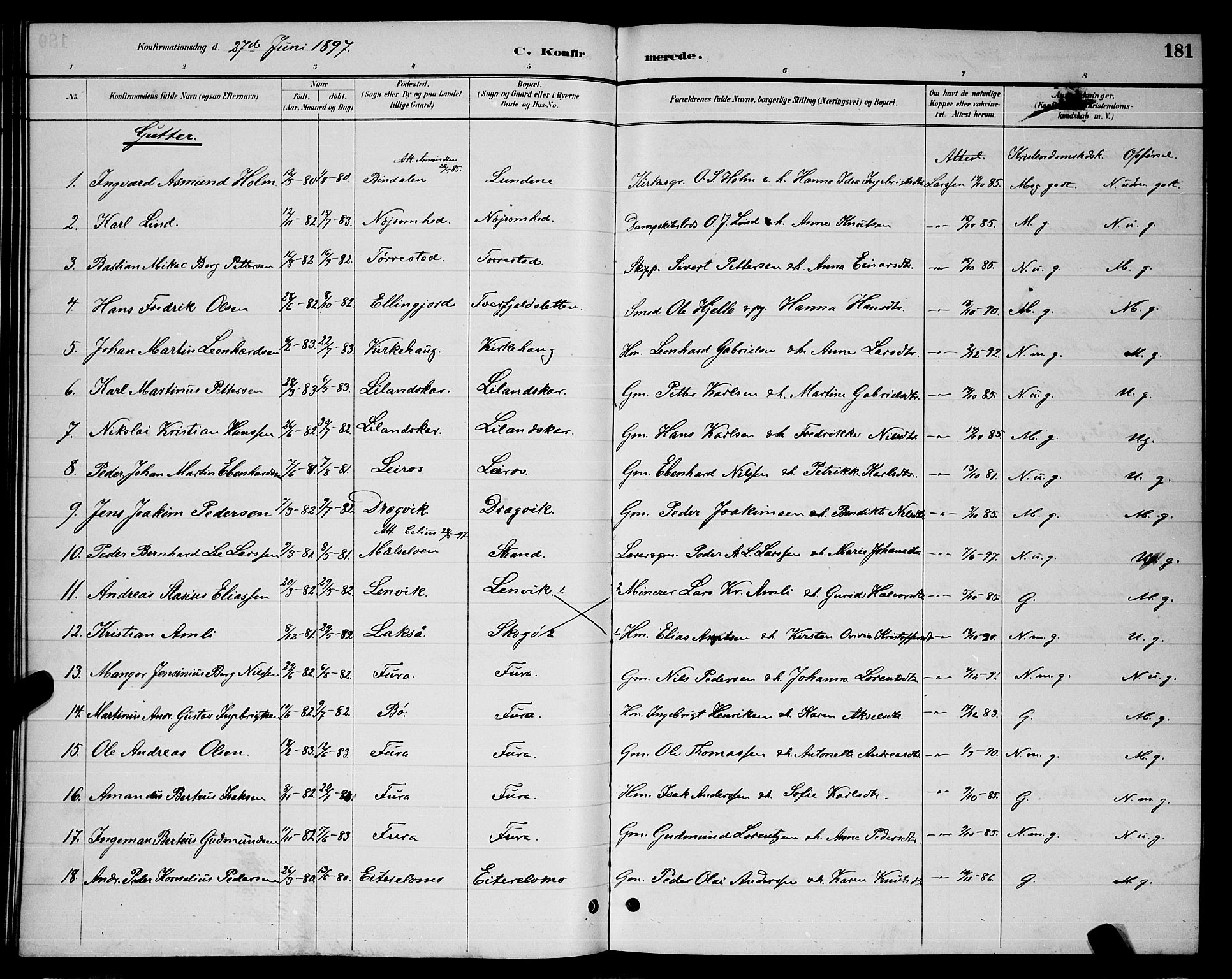 Ministerialprotokoller, klokkerbøker og fødselsregistre - Nordland, SAT/A-1459/863/L0914: Parish register (copy) no. 863C04, 1886-1897, p. 181