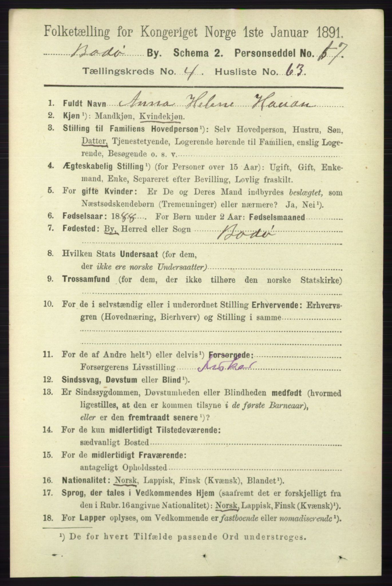 RA, 1891 census for 1804 Bodø, 1891, p. 3786