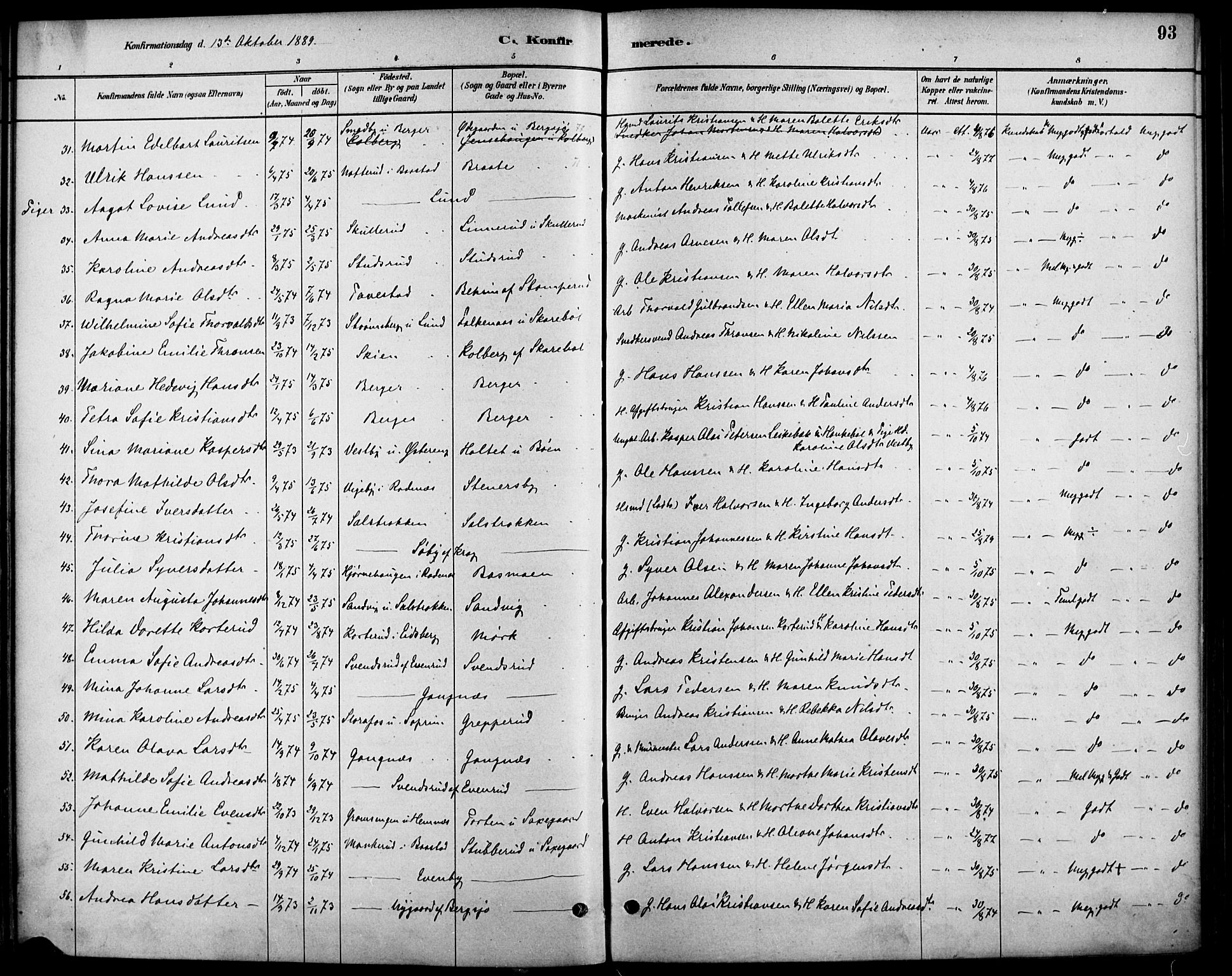 Høland prestekontor Kirkebøker, SAO/A-10346a/F/Fb/L0001: Parish register (official) no. II 1, 1880-1897, p. 93