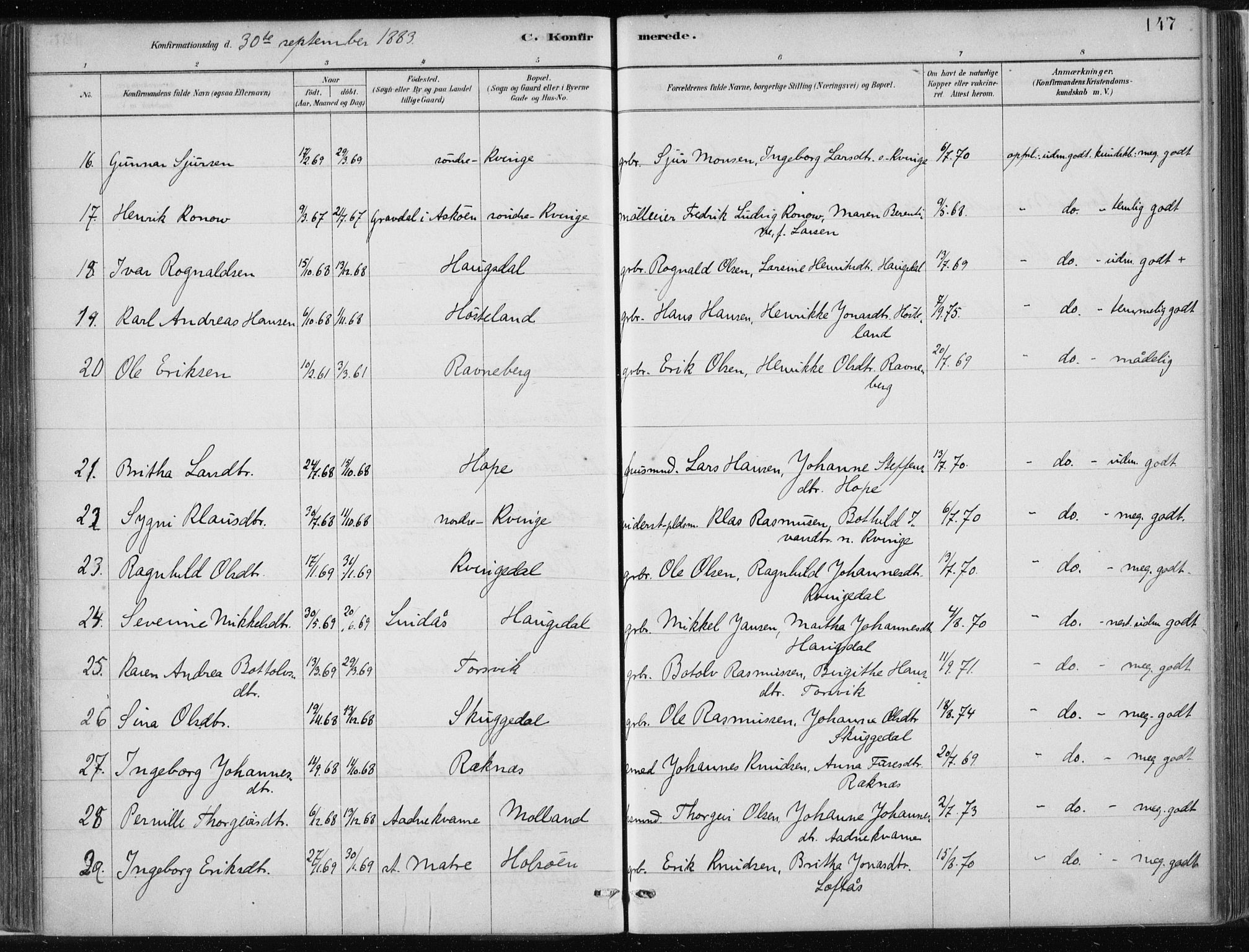 Masfjorden Sokneprestembete, SAB/A-77001: Parish register (official) no. B  1, 1876-1899, p. 147