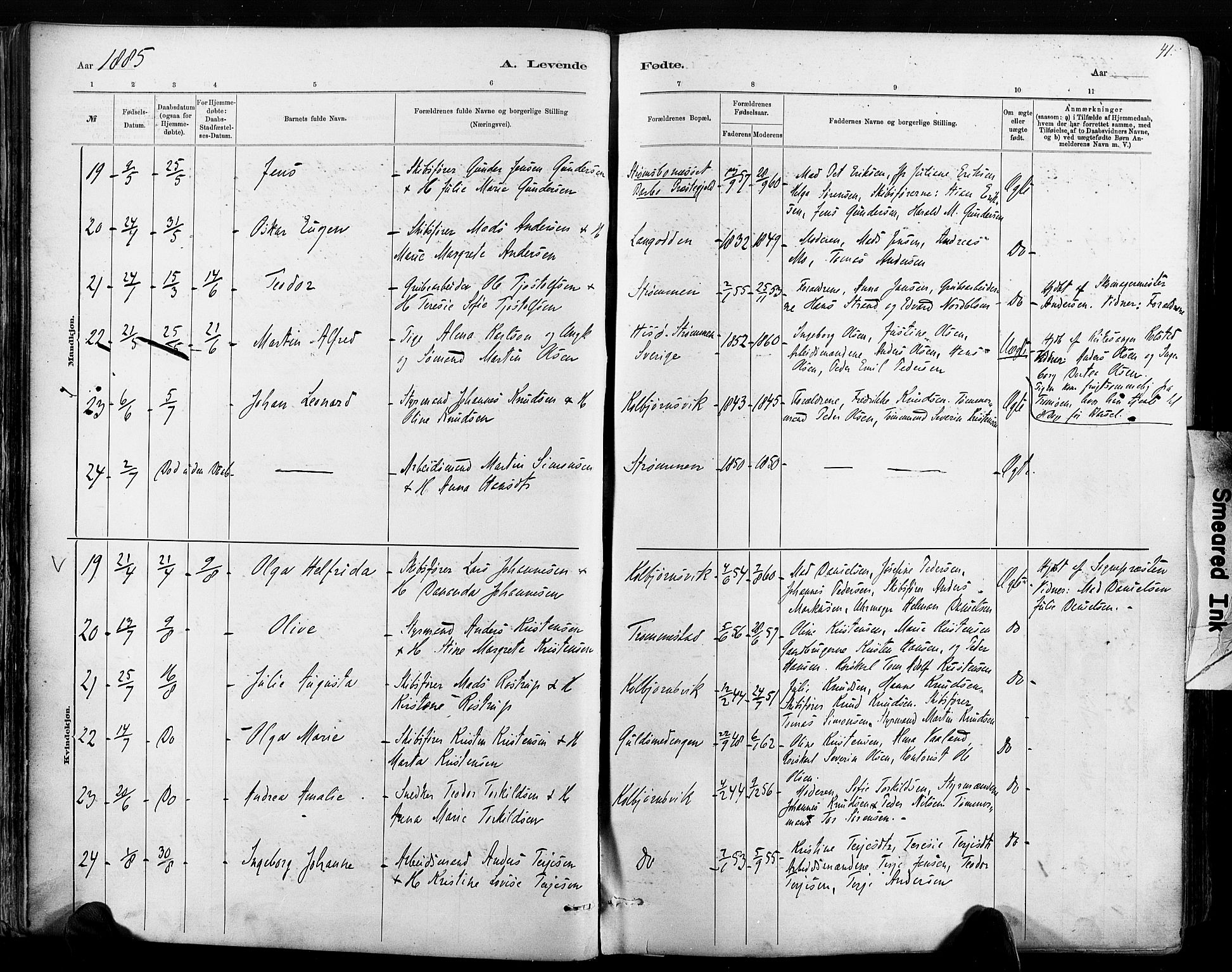 Hisøy sokneprestkontor, AV/SAK-1111-0020/F/Fa/L0003: Parish register (official) no. A 3, 1881-1894, p. 41