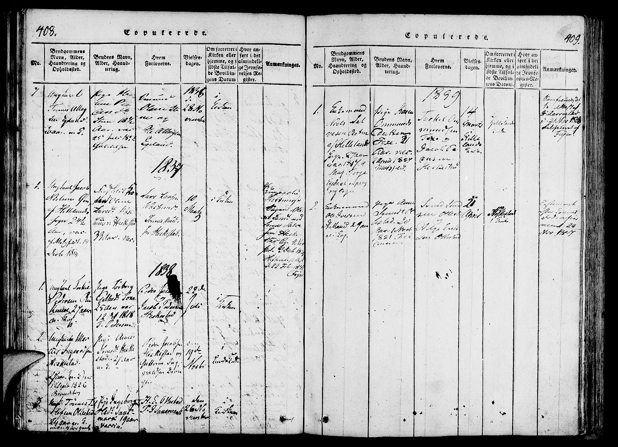 Lund sokneprestkontor, SAST/A-101809/S06/L0006: Parish register (official) no. A 6, 1816-1839, p. 408-409