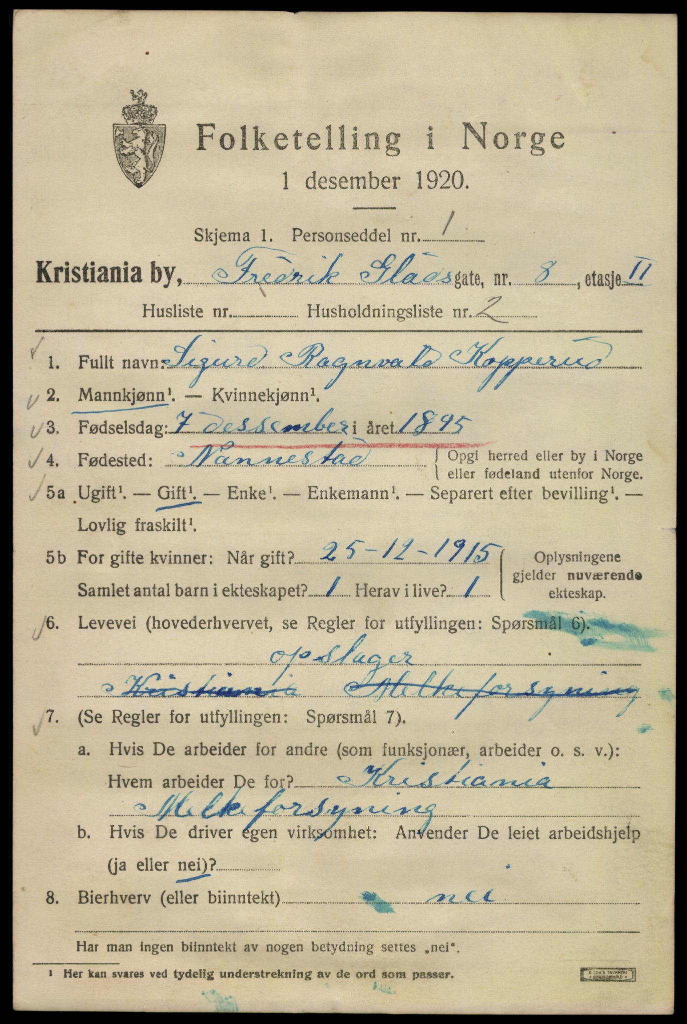 SAO, 1920 census for Kristiania, 1920, p. 237211