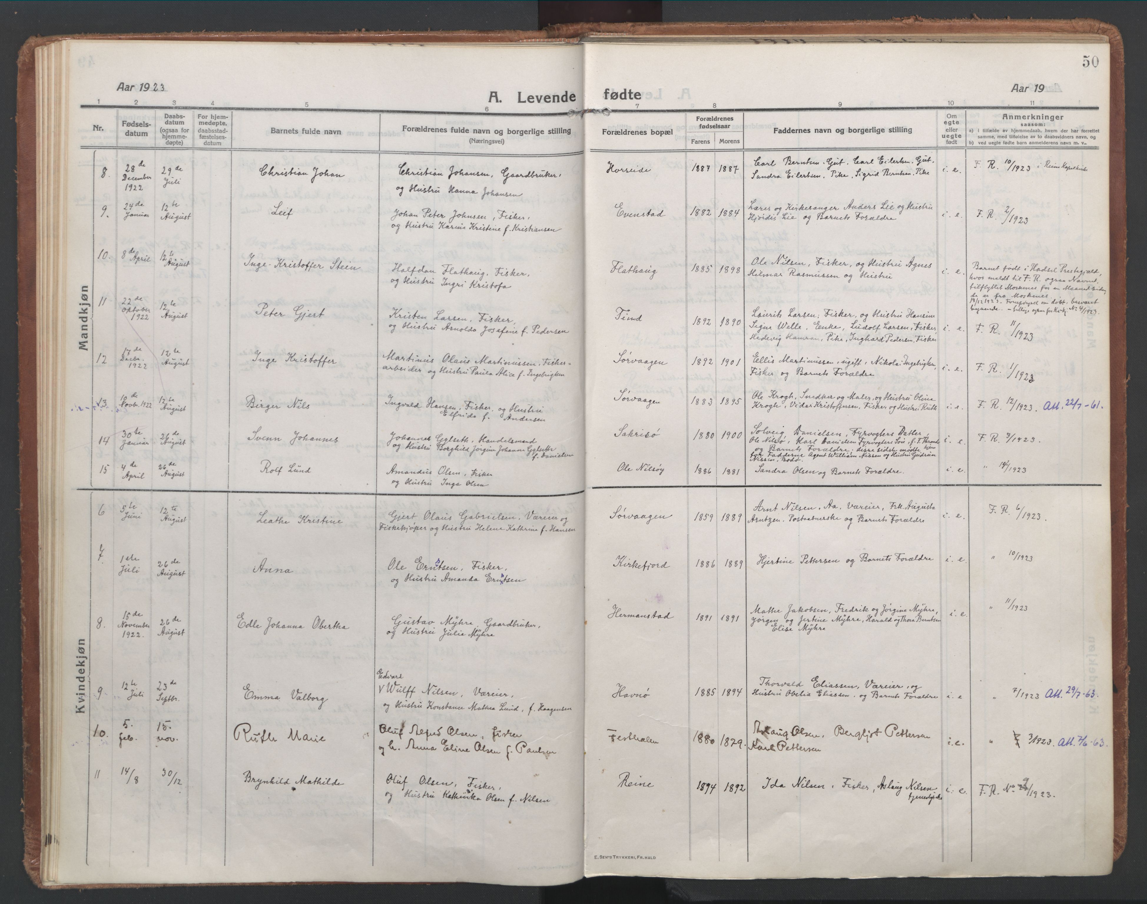 Ministerialprotokoller, klokkerbøker og fødselsregistre - Nordland, SAT/A-1459/886/L1222: Parish register (official) no. 886A04, 1914-1926, p. 50
