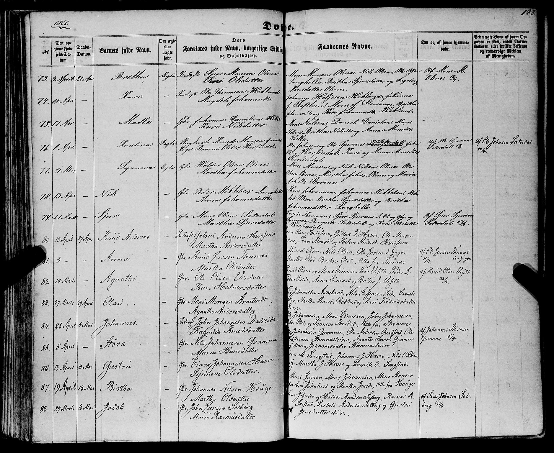 Haus sokneprestembete, AV/SAB-A-75601/H/Haa: Parish register (official) no. A 17, 1858-1870, p. 133