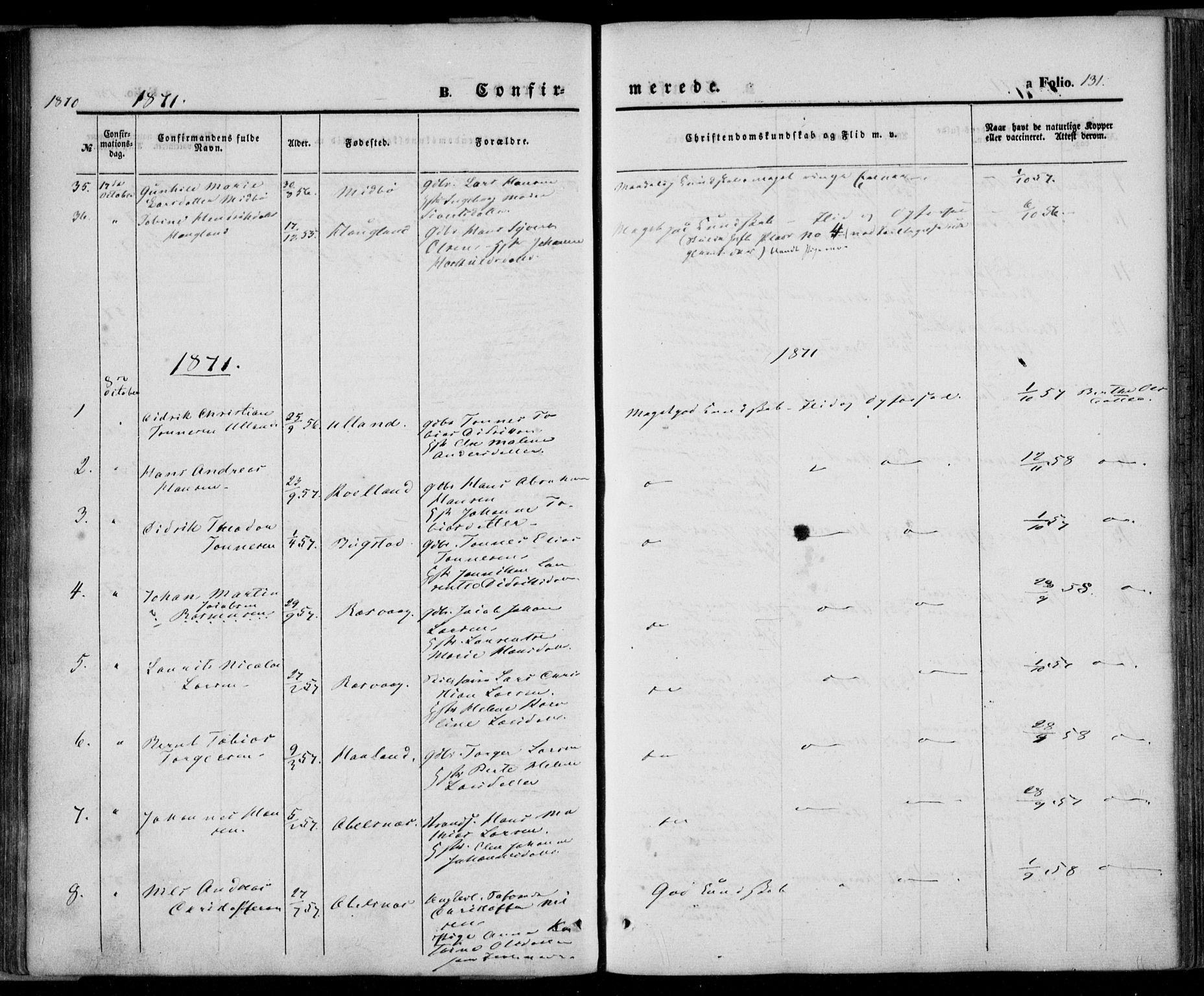 Flekkefjord sokneprestkontor, SAK/1111-0012/F/Fa/Fab/L0004: Parish register (official) no. A 4, 1850-1875, p. 131