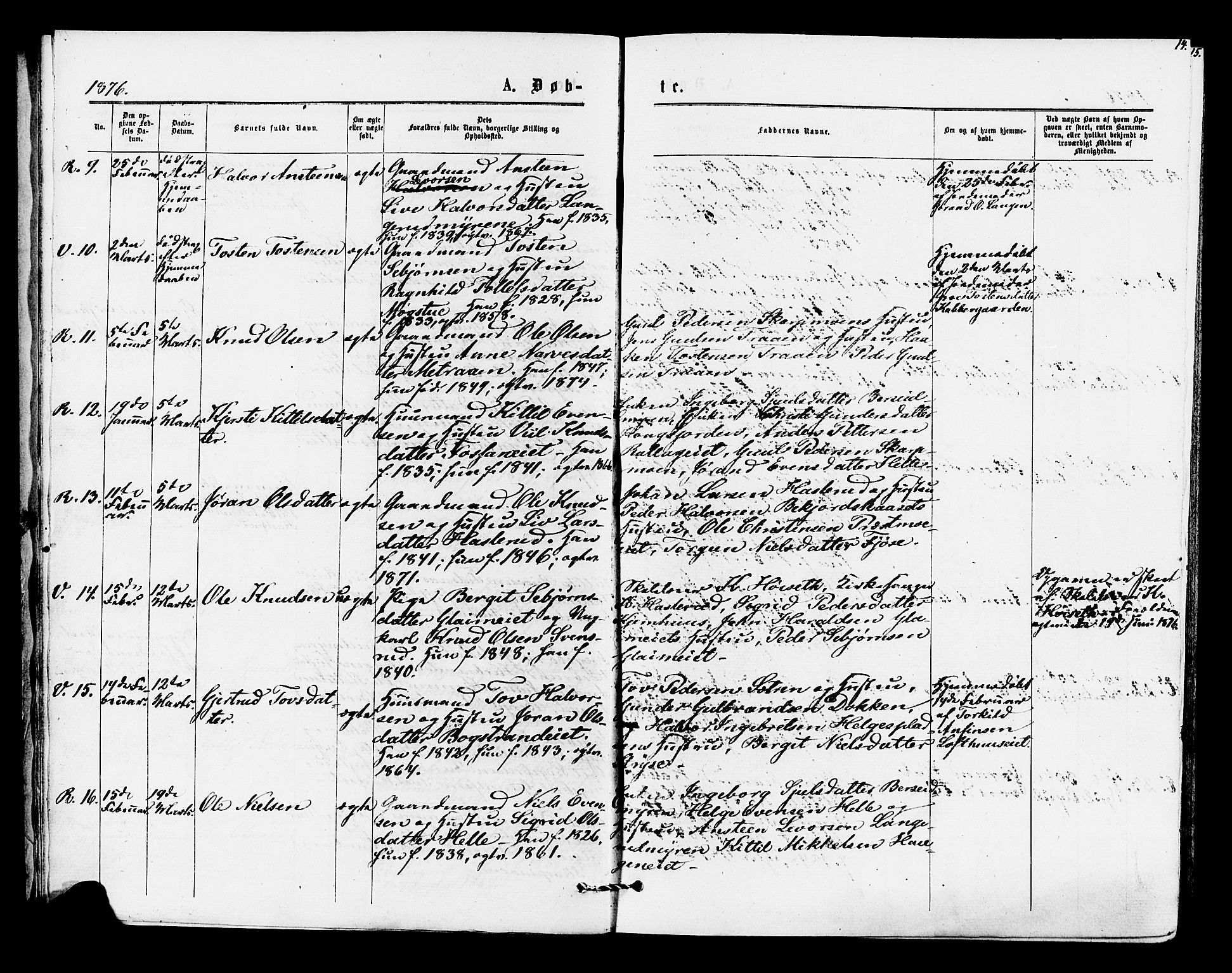 Rollag kirkebøker, AV/SAKO-A-240/F/Fa/L0010: Parish register (official) no. I 10, 1874-1877, p. 14