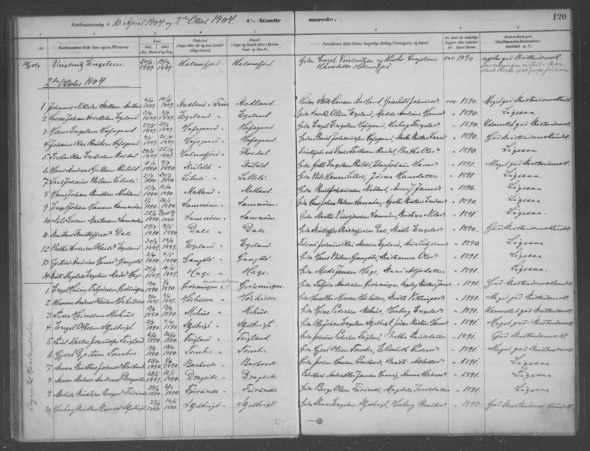 Fusa sokneprestembete, AV/SAB-A-75401/H/Haa: Parish register (official) no. B 1, 1880-1938, p. 120