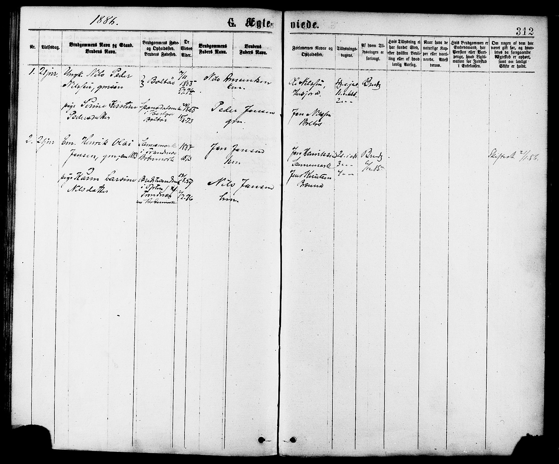 Ministerialprotokoller, klokkerbøker og fødselsregistre - Nordland, AV/SAT-A-1459/863/L0897: Parish register (official) no. 863A09, 1872-1886, p. 312