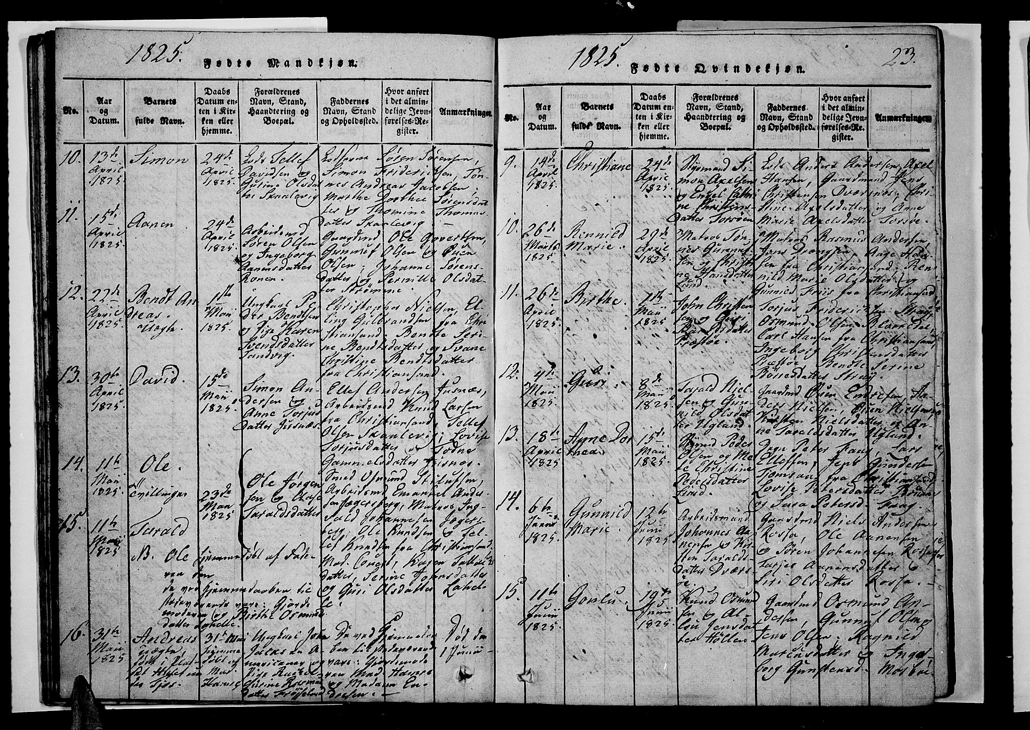 Oddernes sokneprestkontor, AV/SAK-1111-0033/F/Fb/Fba/L0003: Parish register (copy) no. B 3, 1820-1838, p. 23