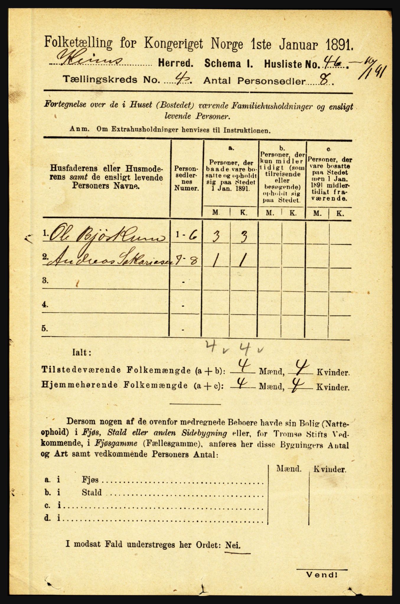 RA, 1891 census for 1437 Kinn, 1891, p. 1301