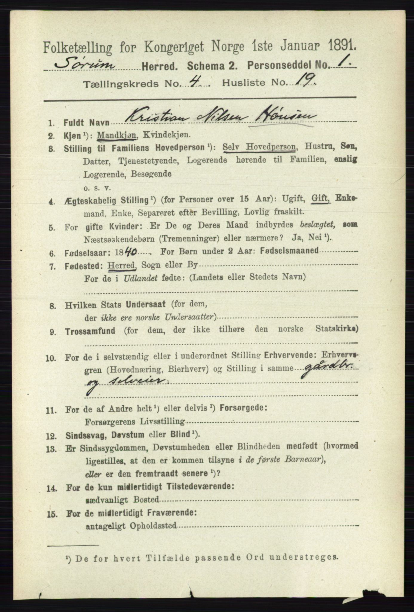 RA, 1891 census for 0226 Sørum, 1891, p. 1995