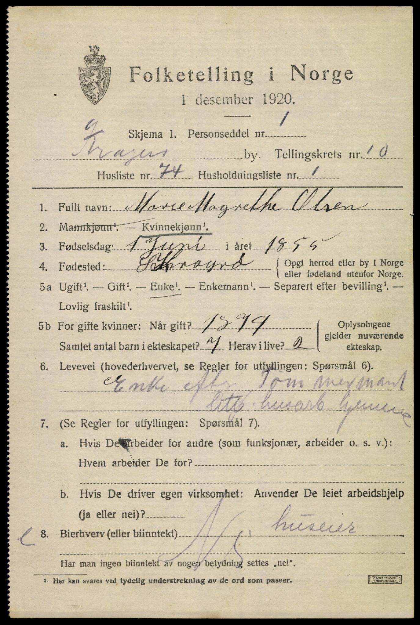 SAKO, 1920 census for Kragerø, 1920, p. 13863