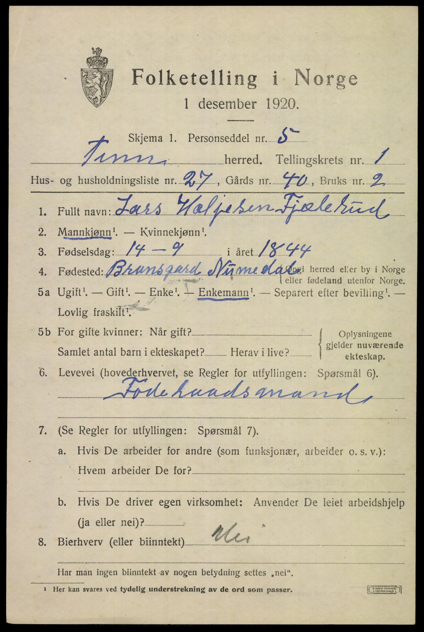 SAKO, 1920 census for Tinn, 1920, p. 3030