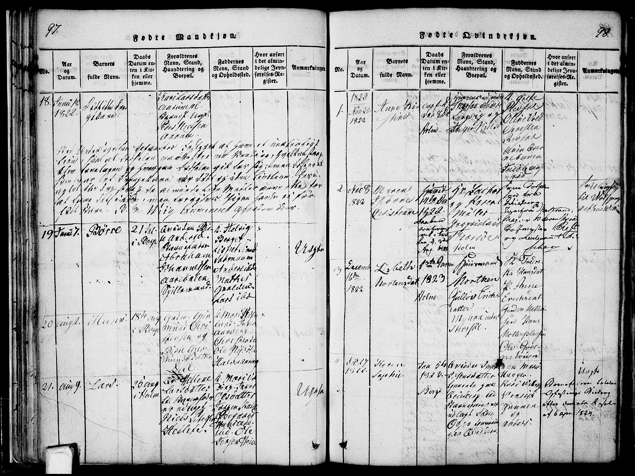 Borge prestekontor Kirkebøker, AV/SAO-A-10903/F/Fa/L0003: Parish register (official) no. I 3, 1815-1836, p. 97-98