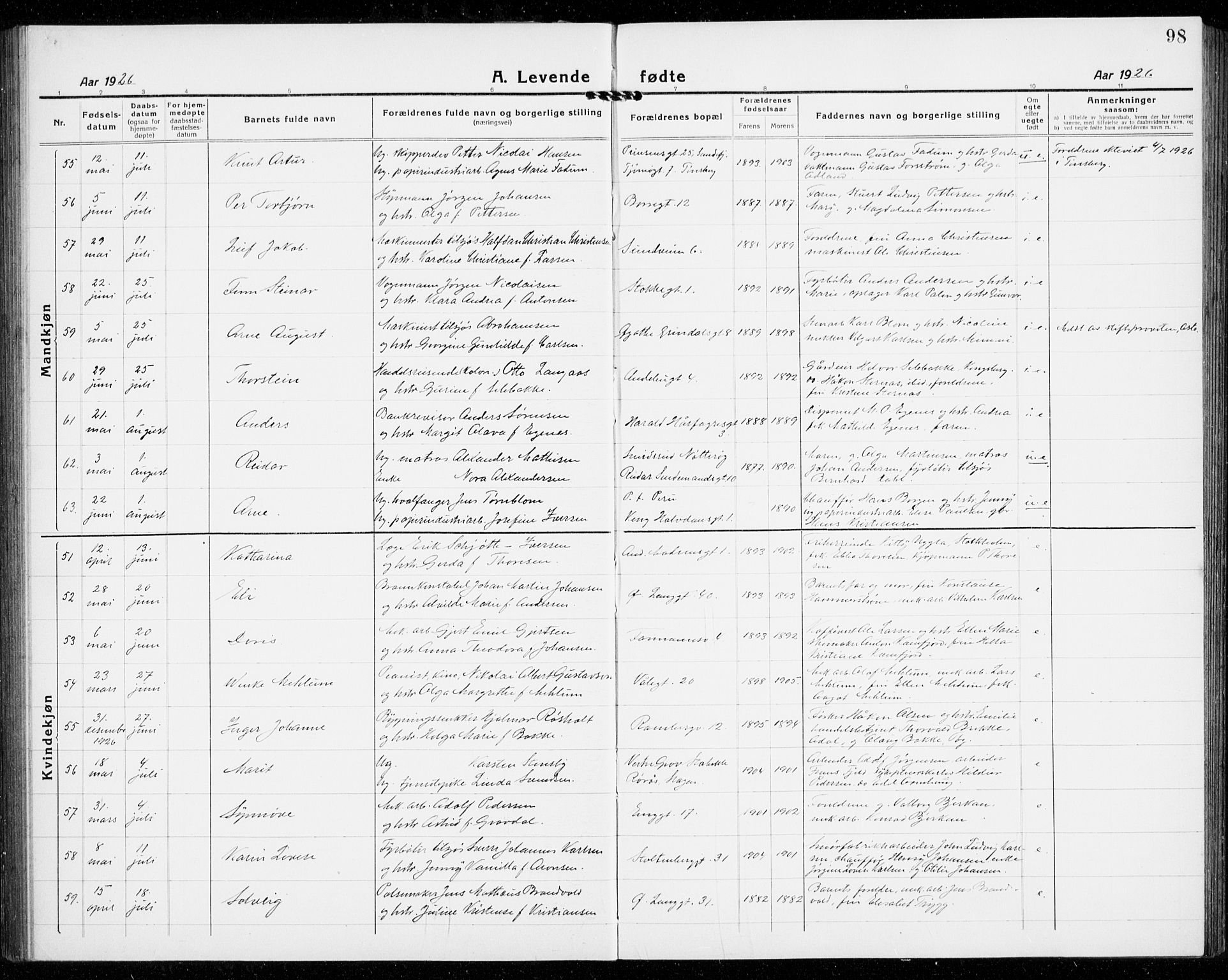 Tønsberg kirkebøker, AV/SAKO-A-330/G/Ga/L0010: Parish register (copy) no. 10, 1920-1942, p. 98