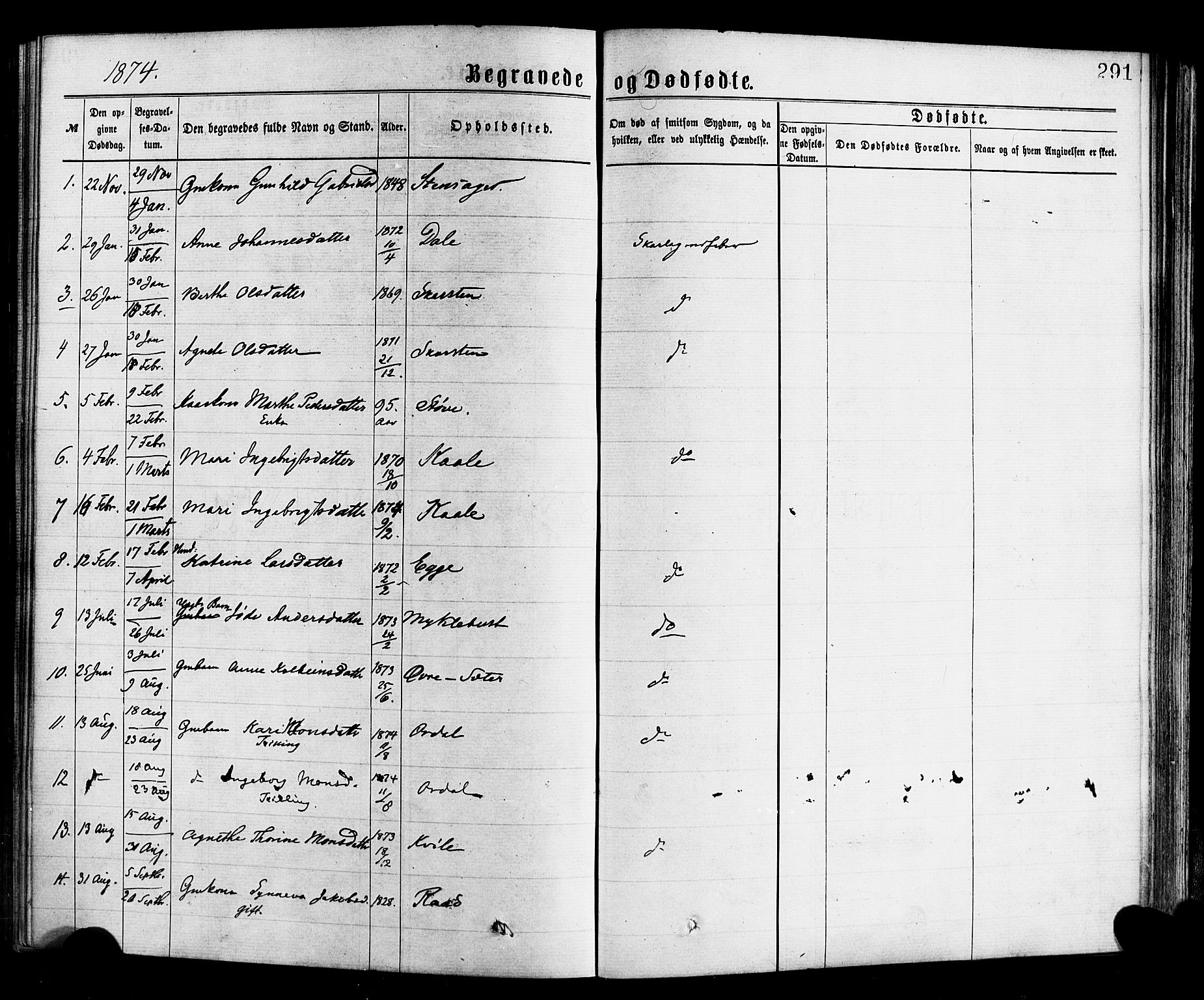 Gloppen sokneprestembete, SAB/A-80101/H/Haa/Haac/L0001: Parish register (official) no. C 1, 1871-1886, p. 291