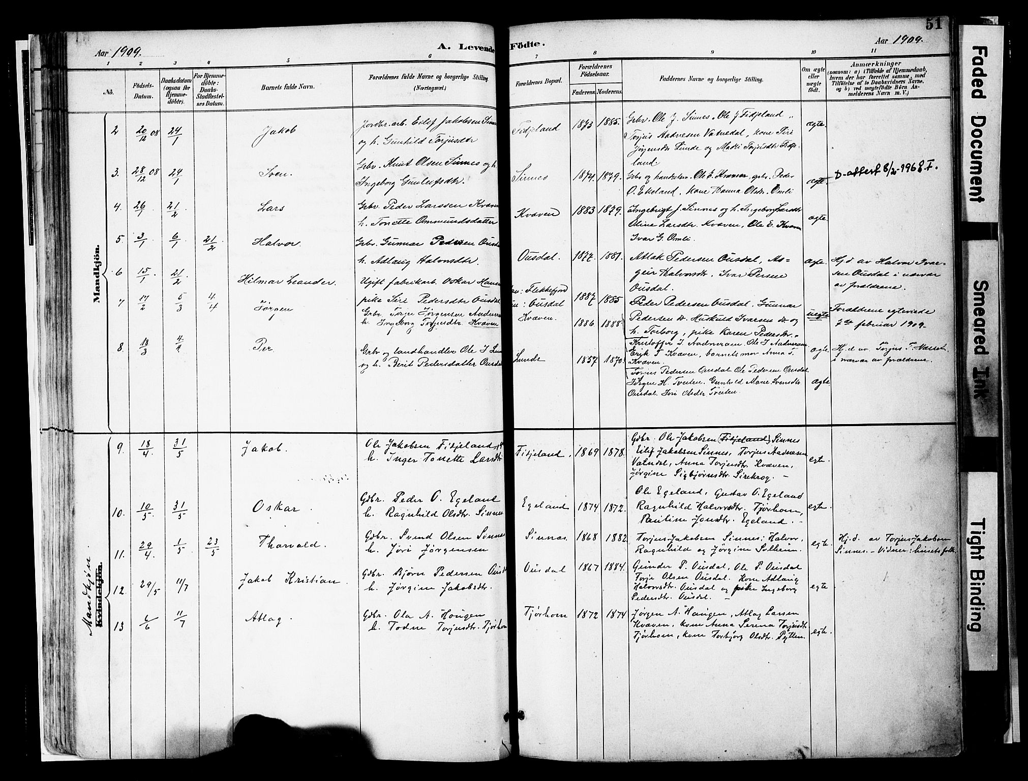 Sirdal sokneprestkontor, AV/SAK-1111-0036/F/Fa/Faa/L0001: Parish register (official) no. A 1, 1887-1910, p. 51