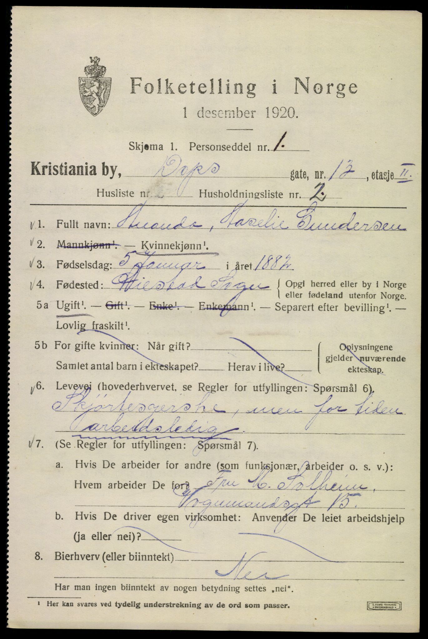 SAO, 1920 census for Kristiania, 1920, p. 199901
