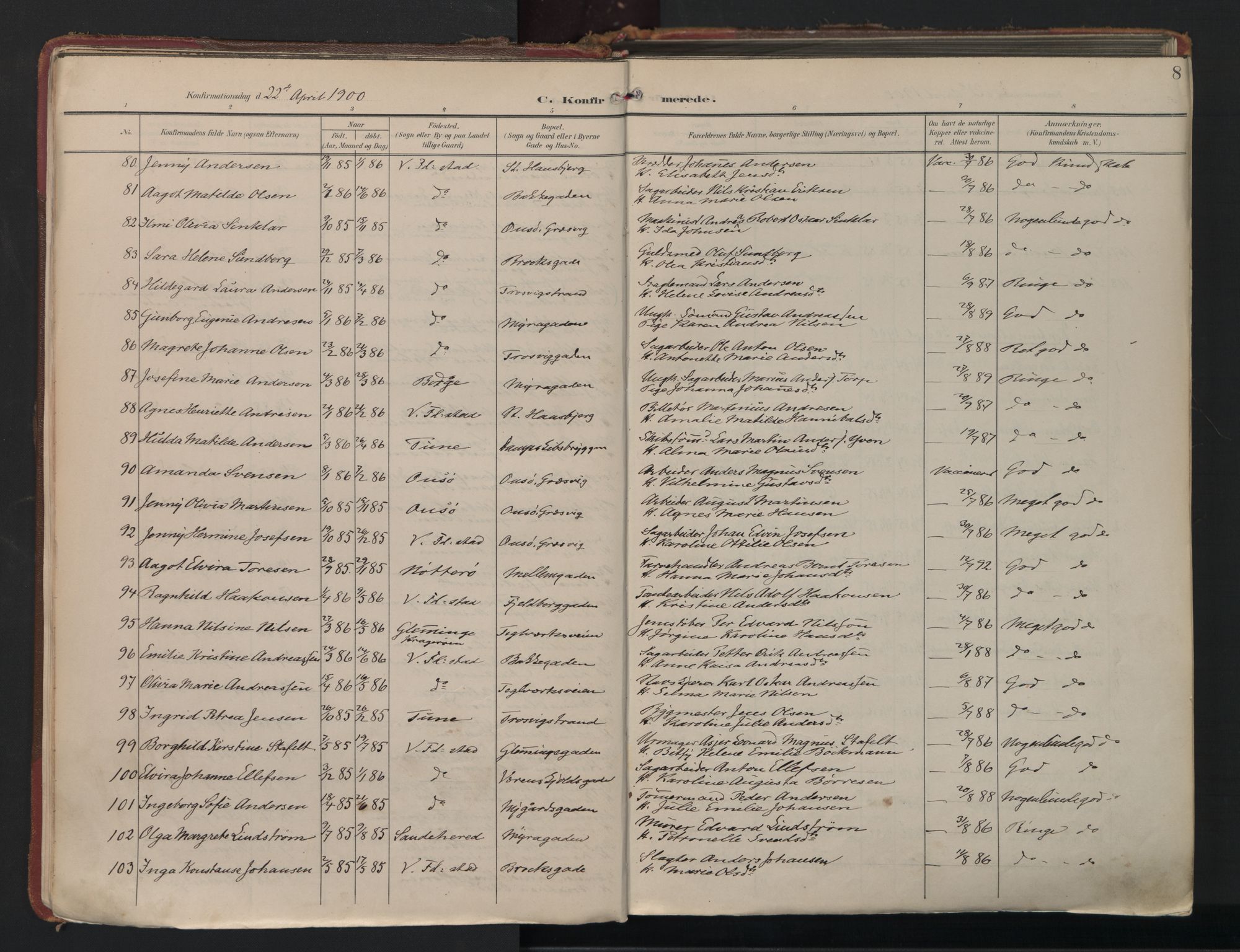 Fredrikstad domkirkes prestekontor Kirkebøker, SAO/A-10906/F/Fa/L0007: Parish register (official) no. I 7, 1899-1927, p. 8
