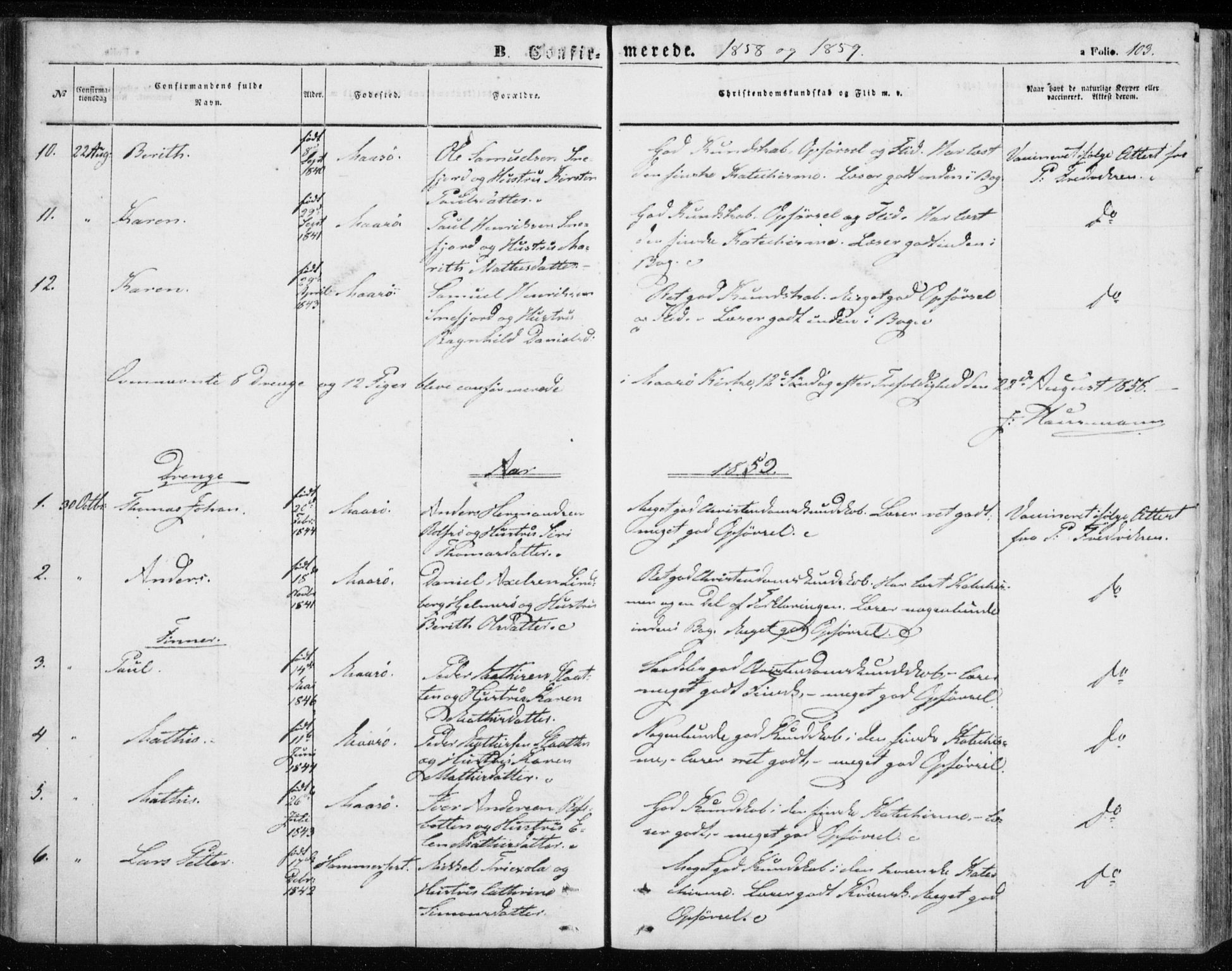 Måsøy sokneprestkontor, SATØ/S-1348/H/Ha/L0002kirke: Parish register (official) no. 2, 1852-1865, p. 103