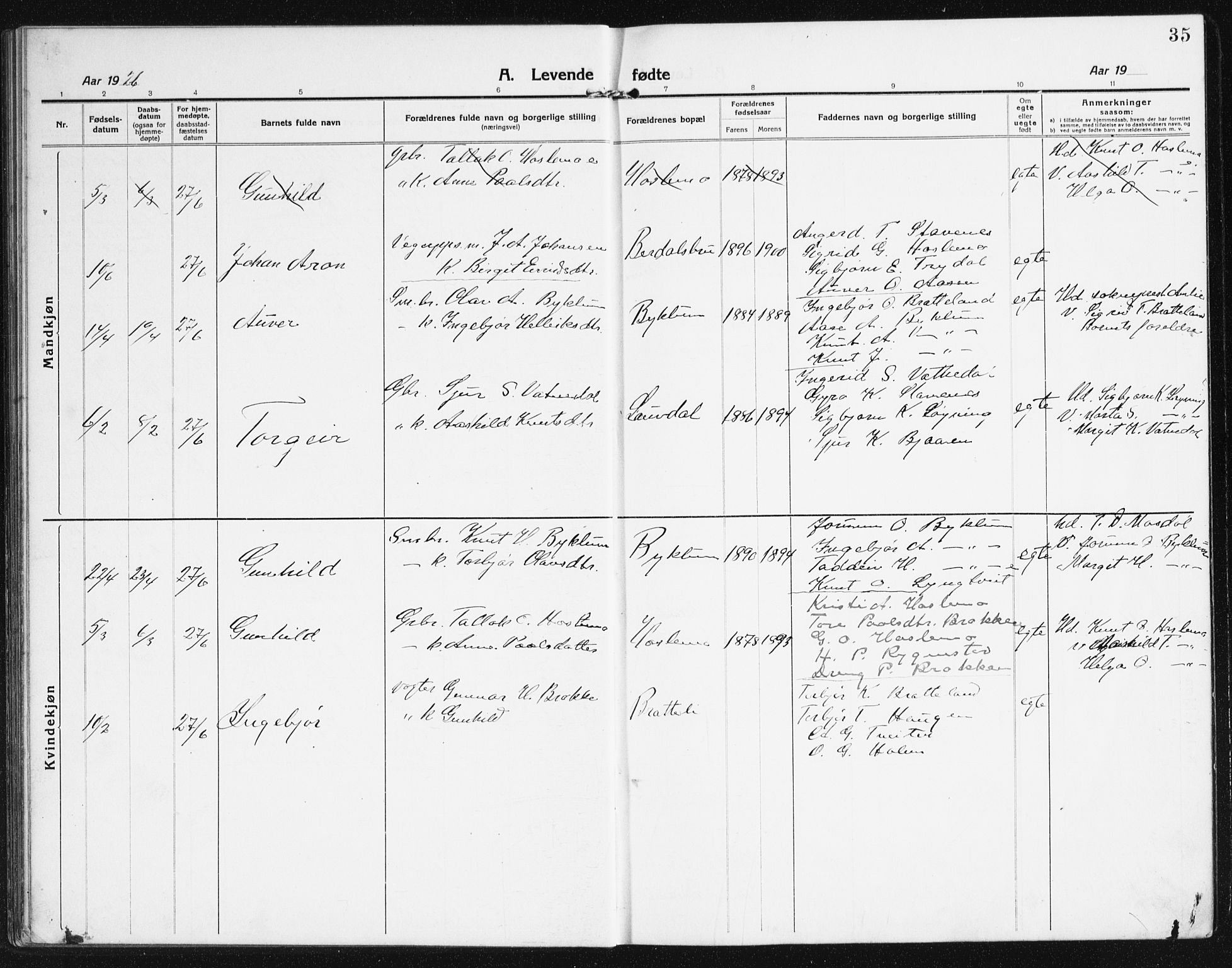 Valle sokneprestkontor, AV/SAK-1111-0044/F/Fb/Fba/L0004: Parish register (copy) no. B 4, 1917-1944, p. 35