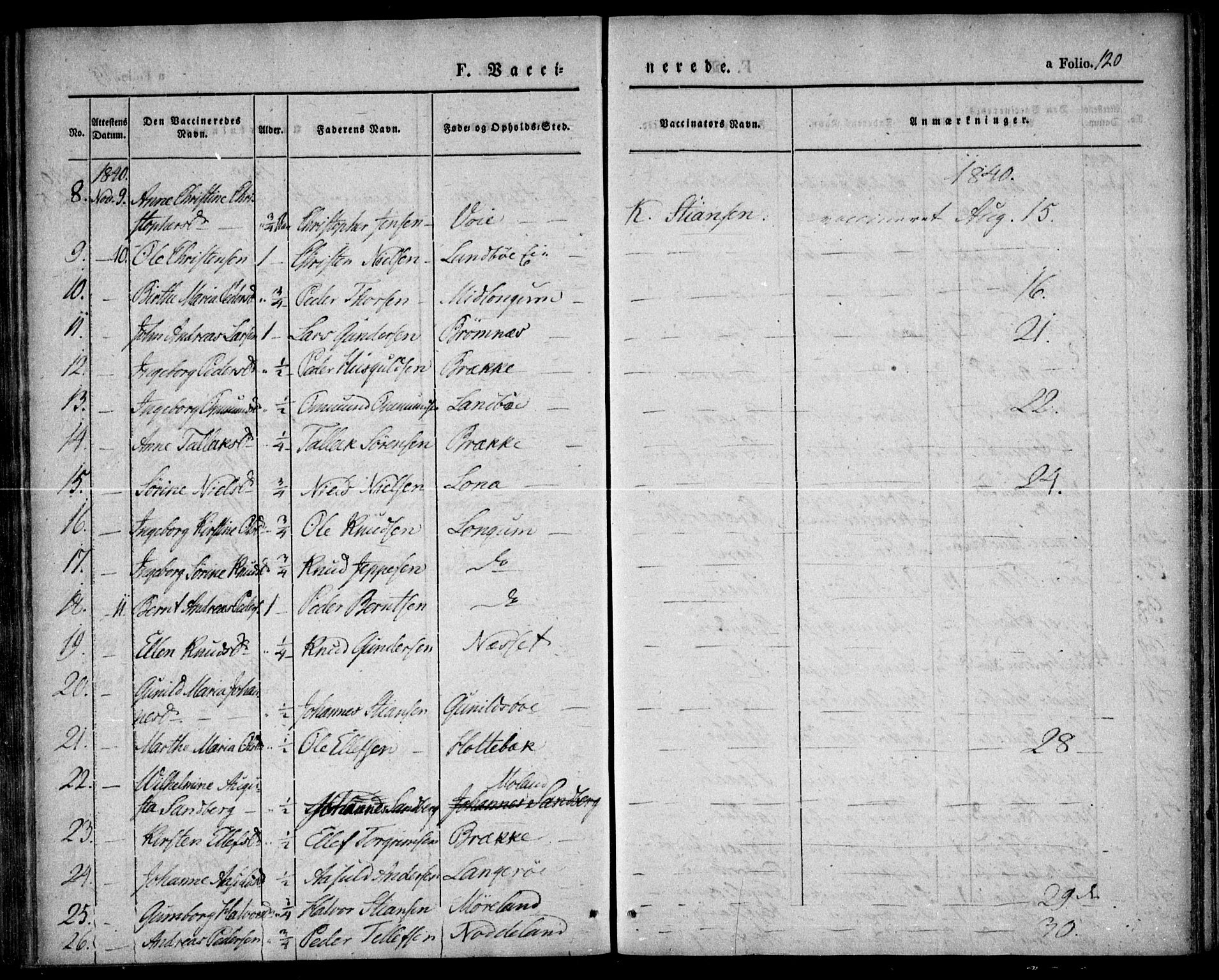 Austre Moland sokneprestkontor, AV/SAK-1111-0001/F/Fa/Faa/L0006: Parish register (official) no. A 6, 1837-1846, p. 120